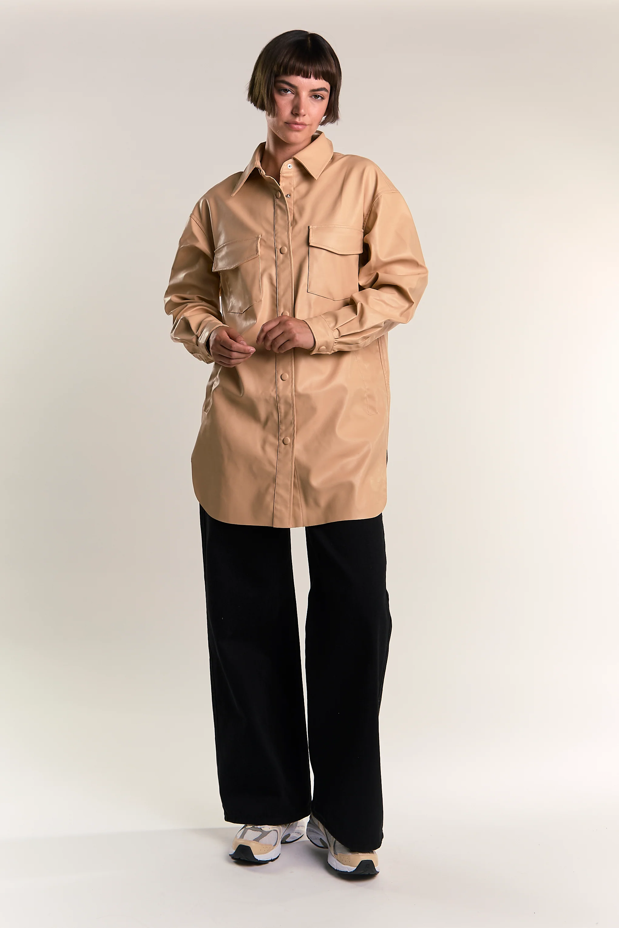 Glamorous Honey PU Button Front Shirt - Image 5