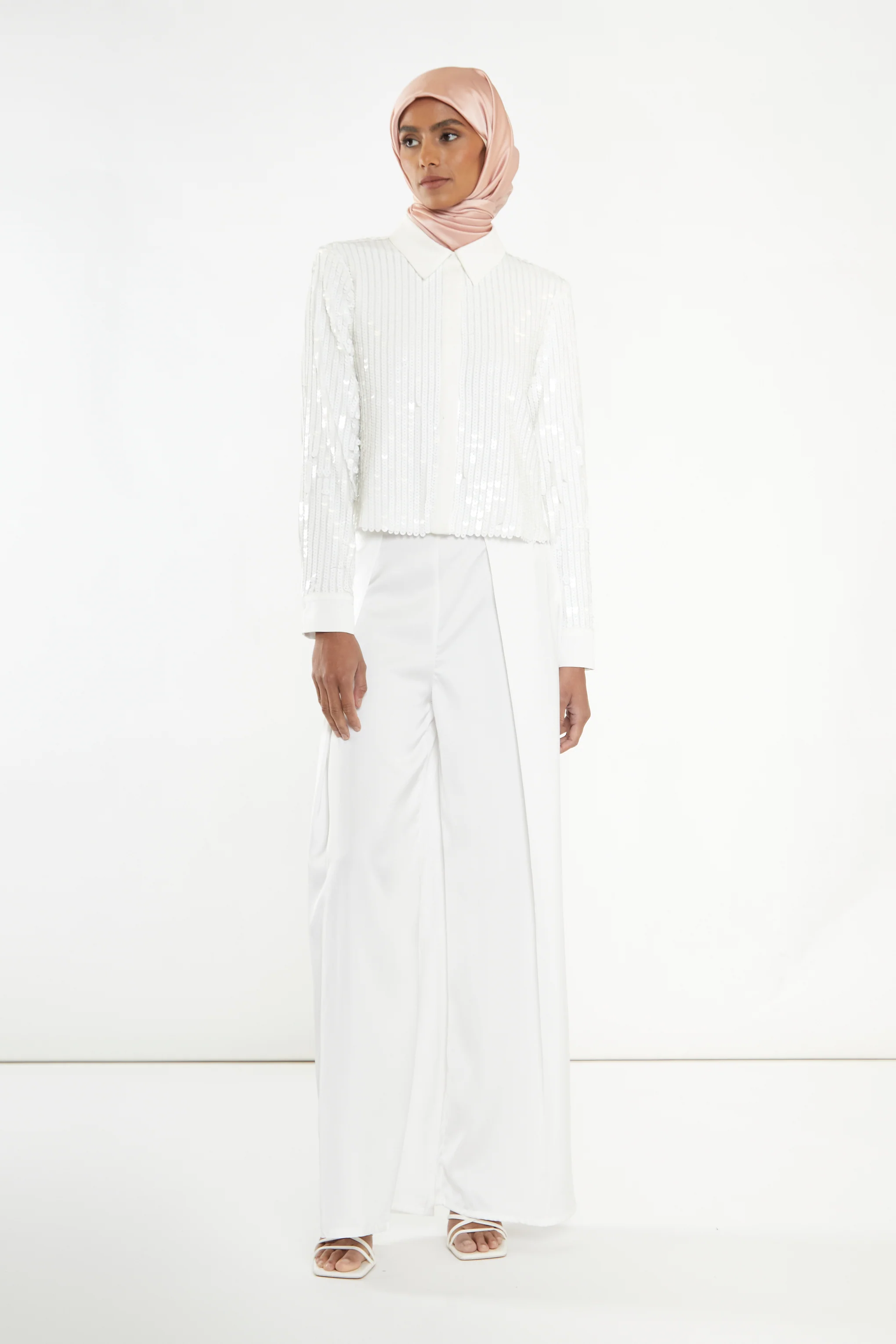 Glamorous Studio White Linear Sequin Shirt - Image 3