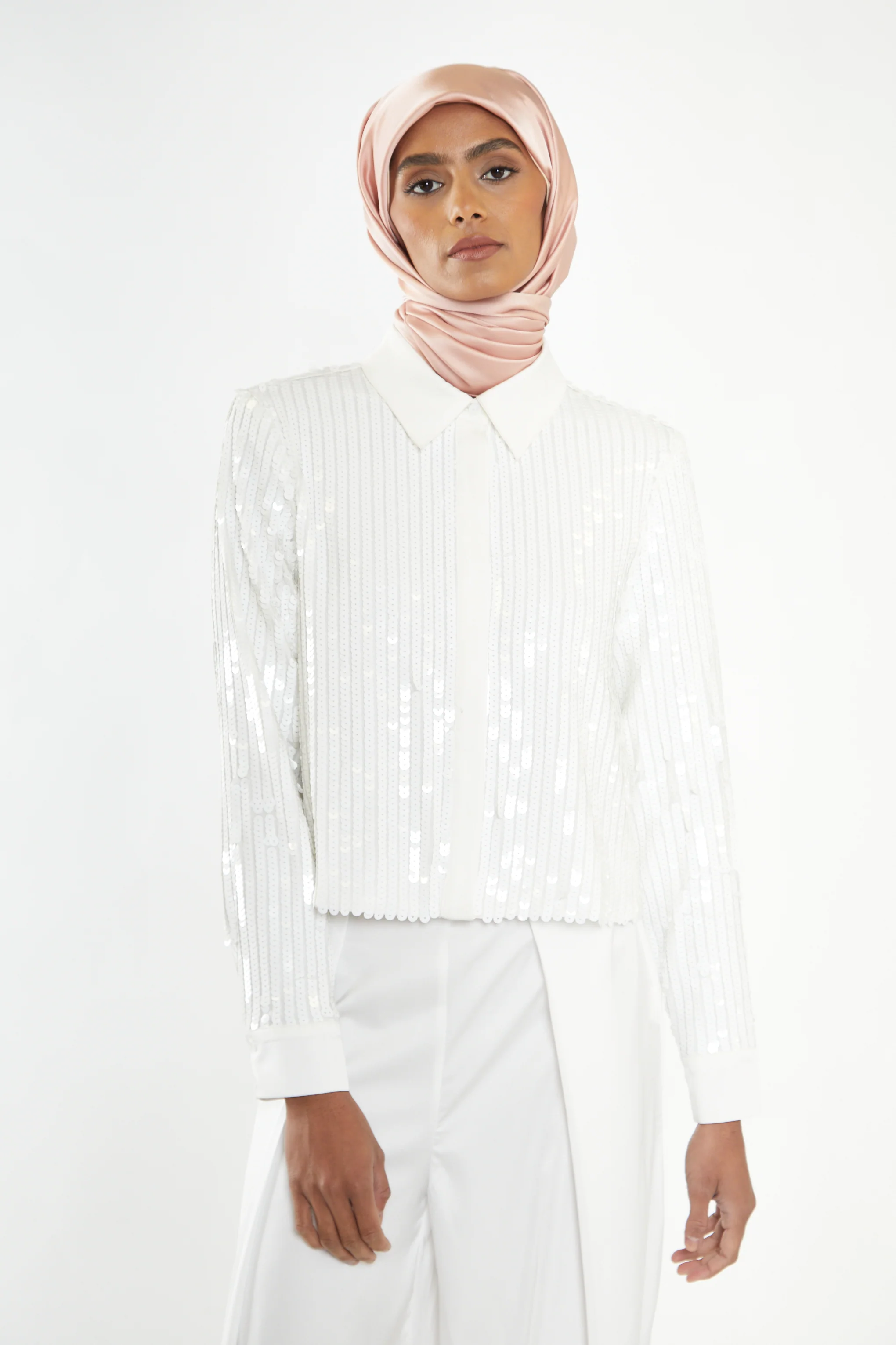 Glamorous Studio White Linear Sequin Shirt - Image 4