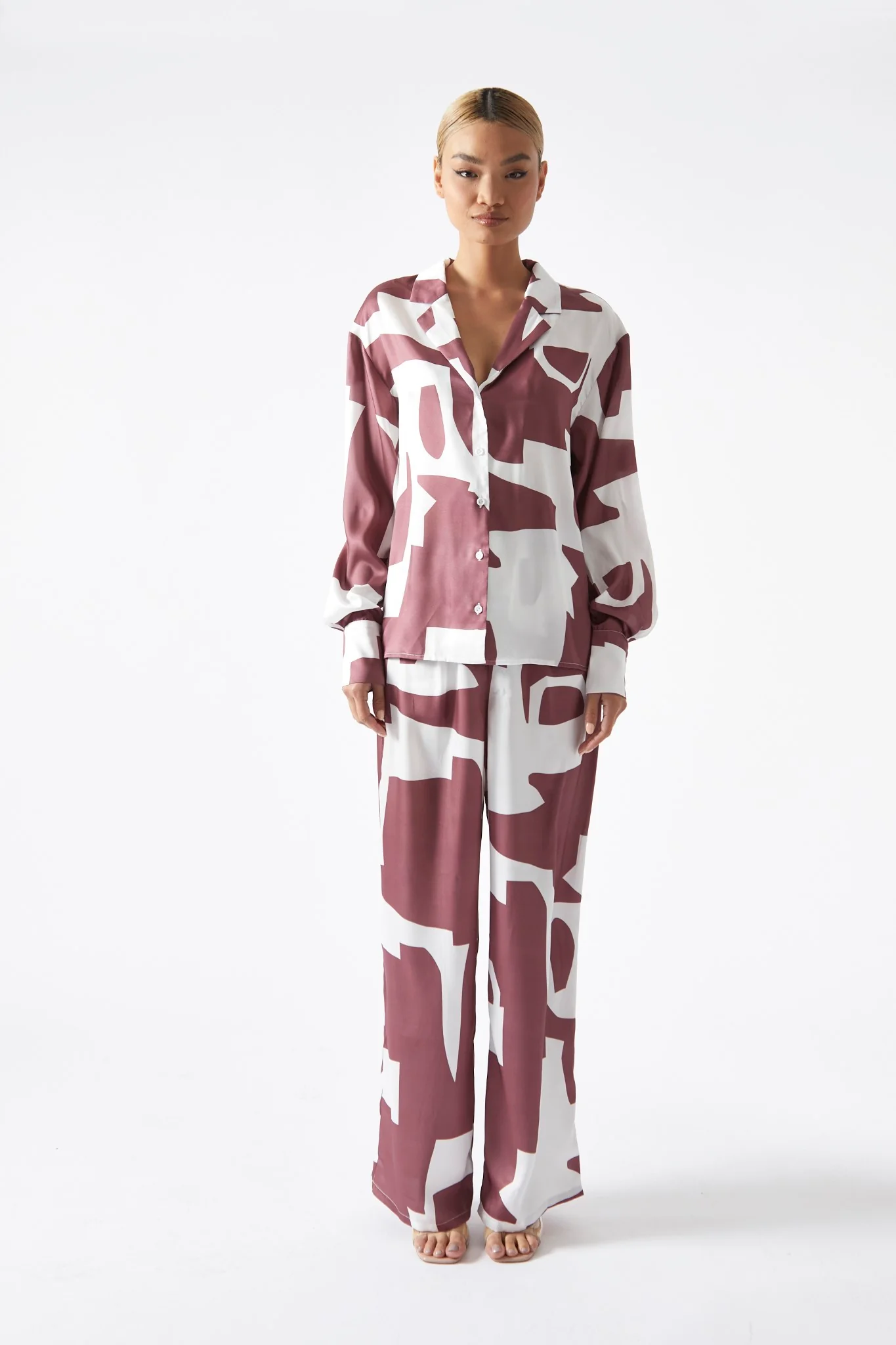 Dark-Rose Abstract Oversized Shirt - Image 2