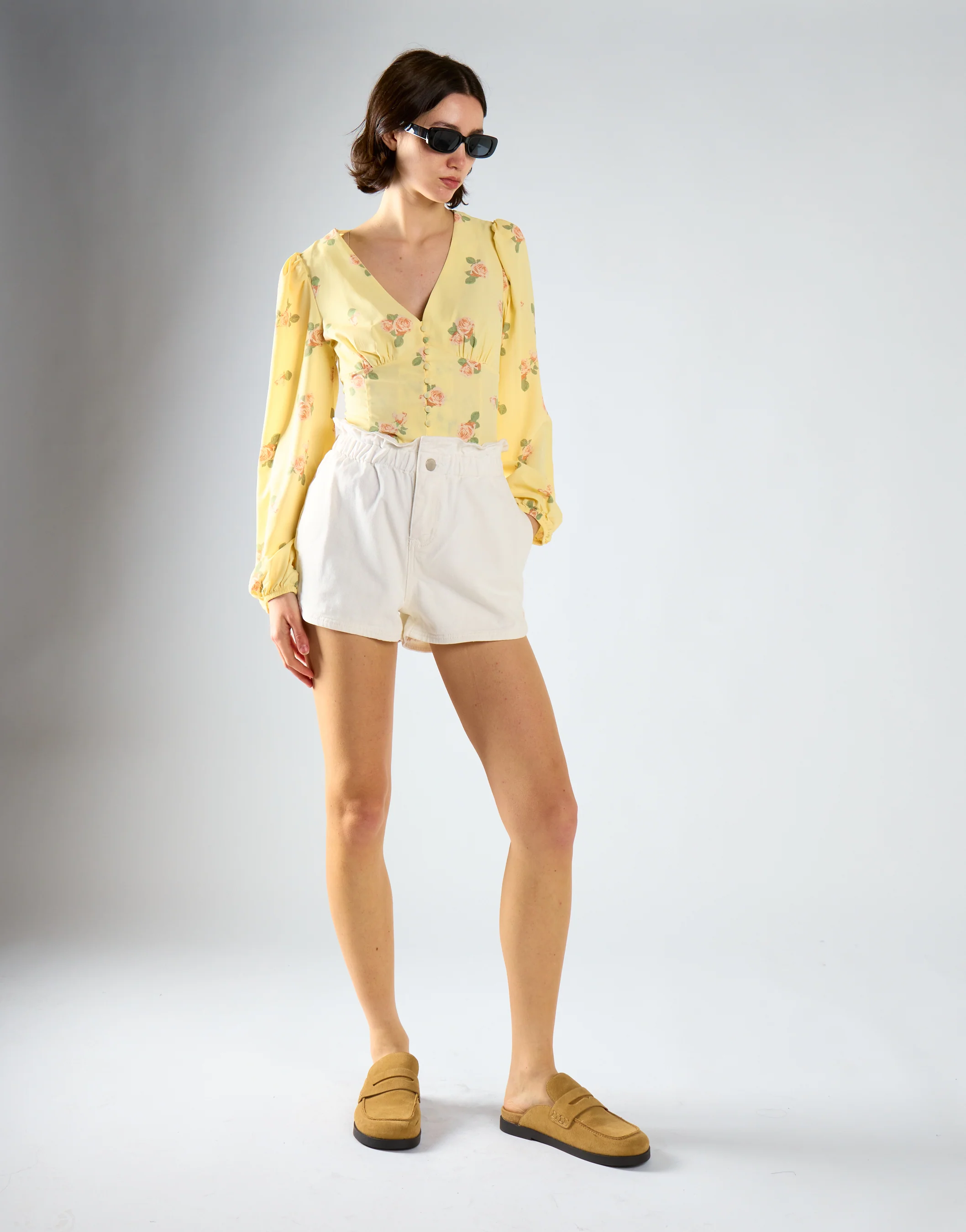 Glamorous Off White Paper bag High Waisted Shorts
