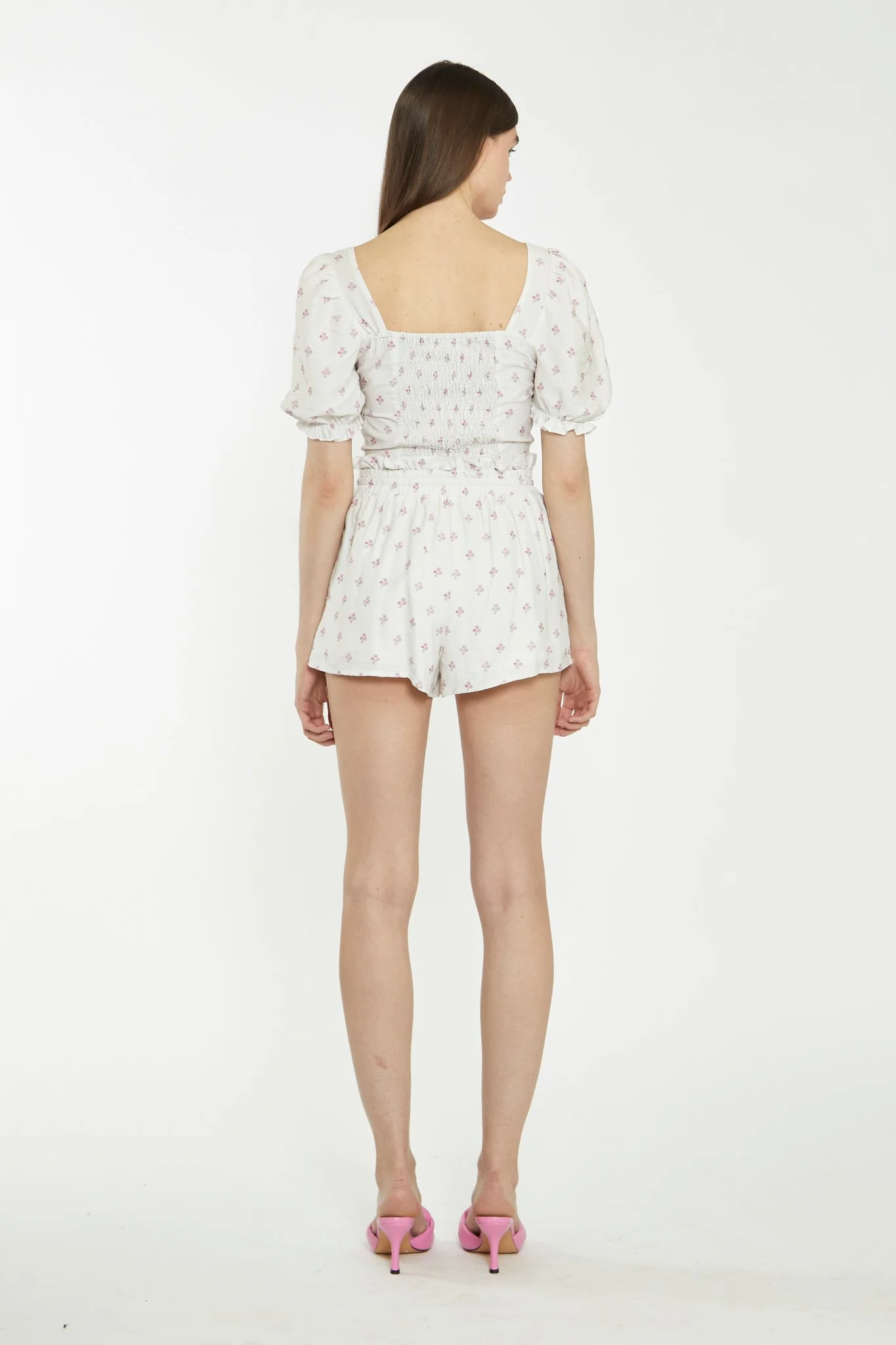 Cream Pink Stem Flower Shorts - Image 2