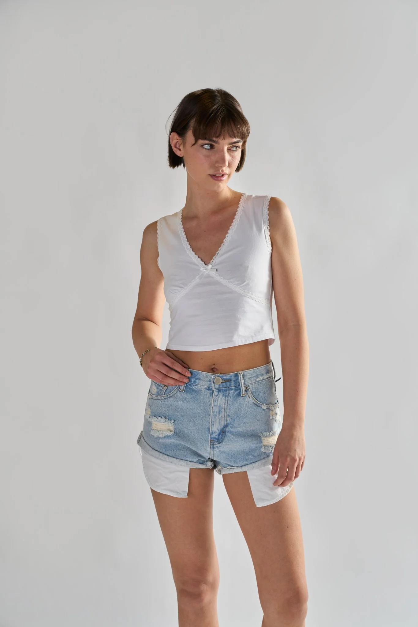 Glamorous Bleach Stonewash Denim Shorts - Image 3