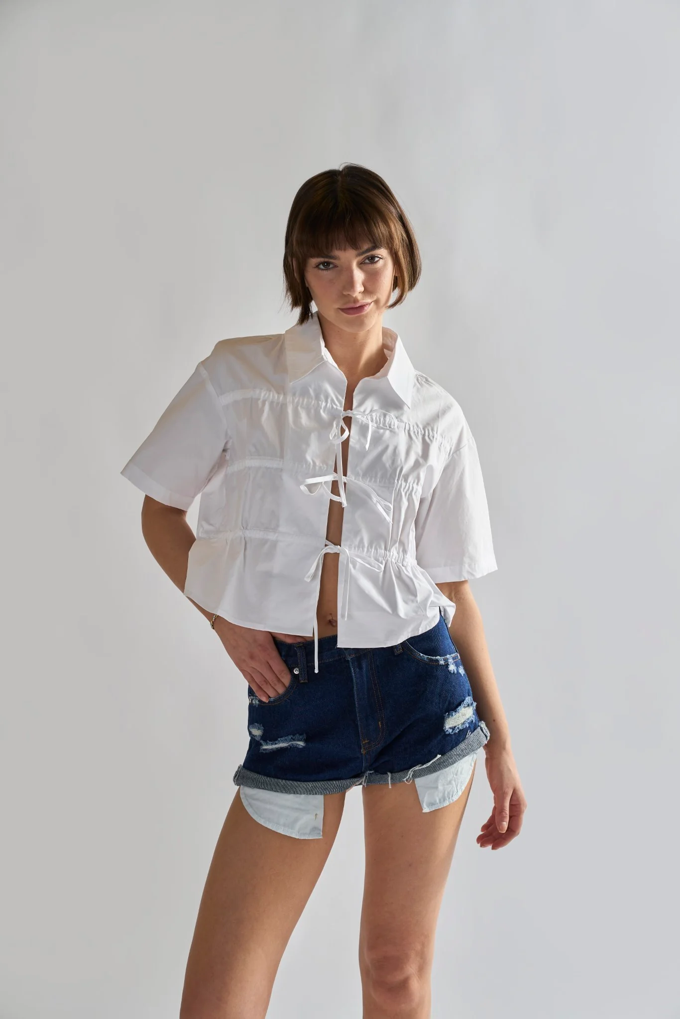 Glamorous Dark Blue Denim Distressed Shorts - Image 3
