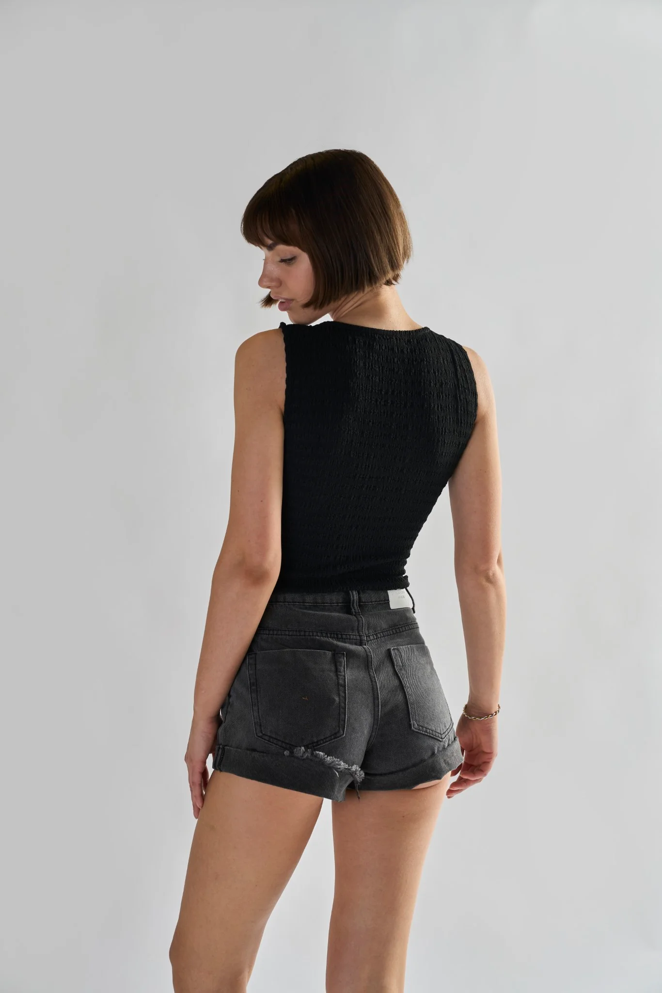Glamorous Washed Black High Waisted Denim Shorts - Image 2
