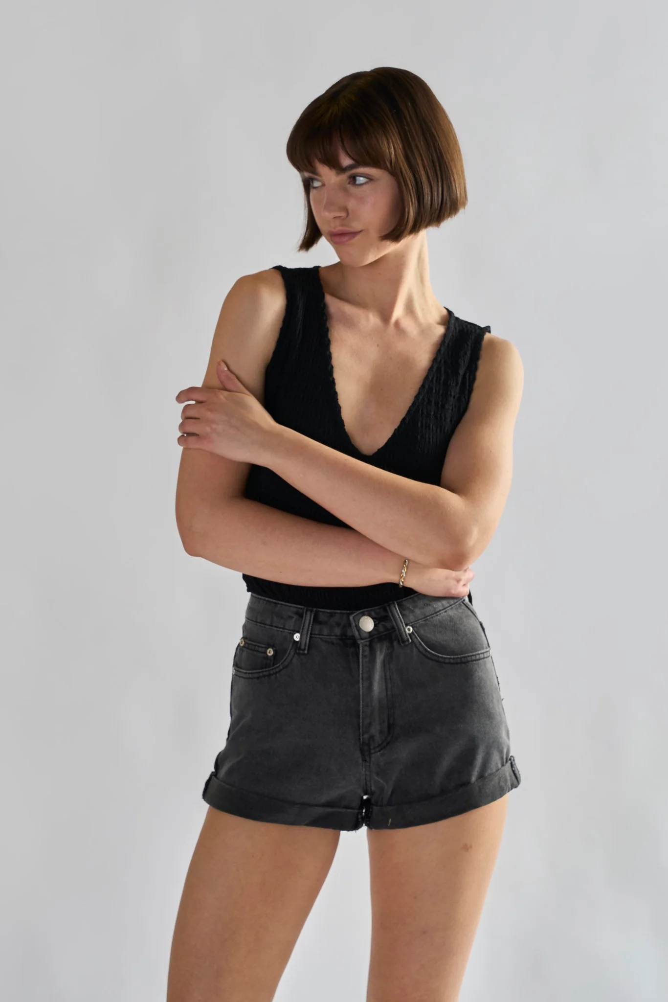 Glamorous Washed Black High Waisted Denim Shorts - Image 3