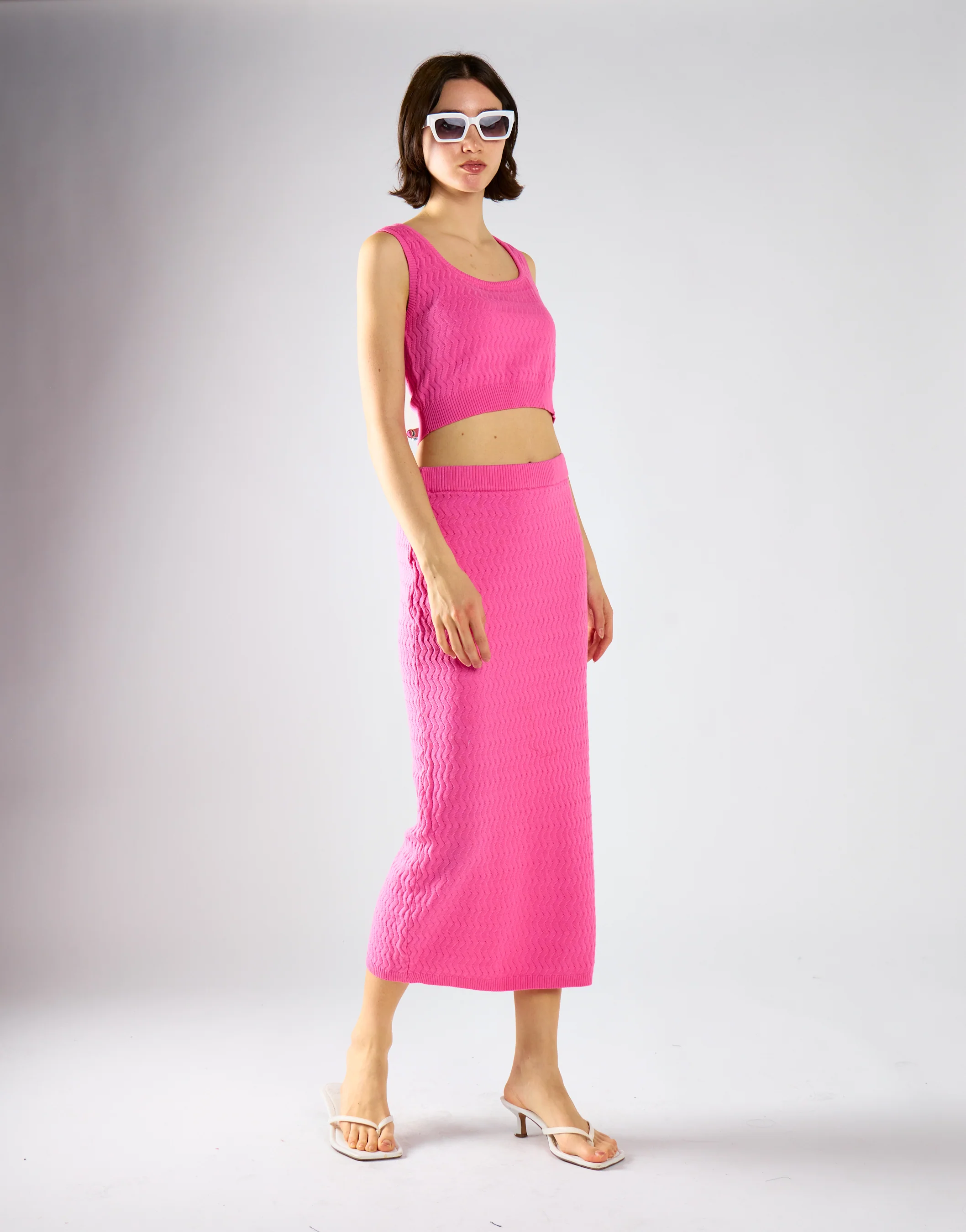 Glamorous Hot Pink Textured Midi Skirt