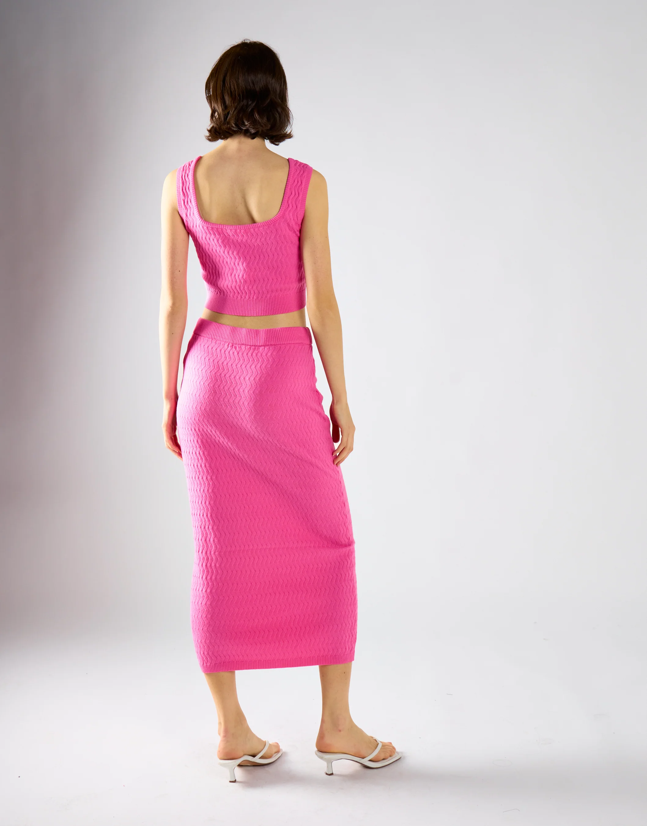 Glamorous Hot Pink Textured Midi Skirt - Image 2