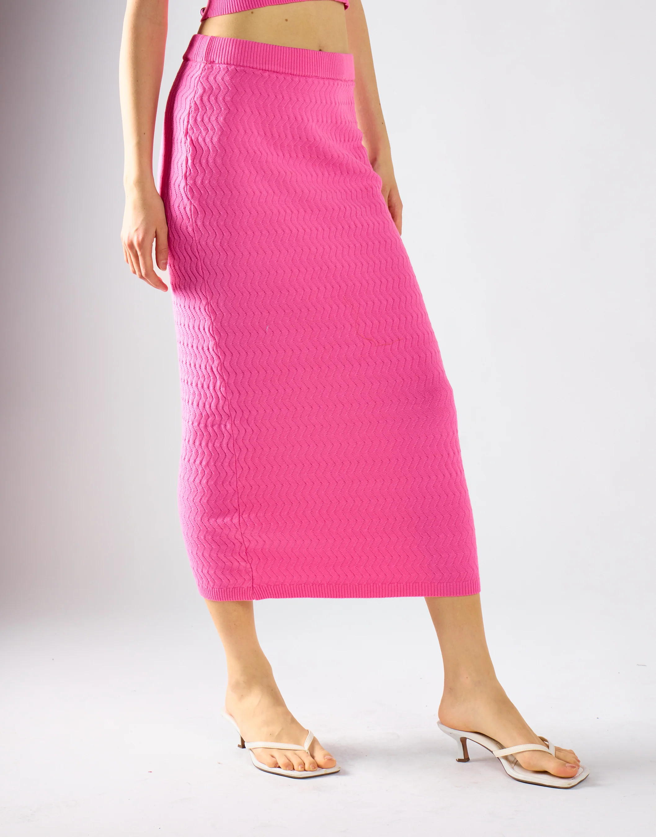 Glamorous Hot Pink Textured Midi Skirt - Image 3
