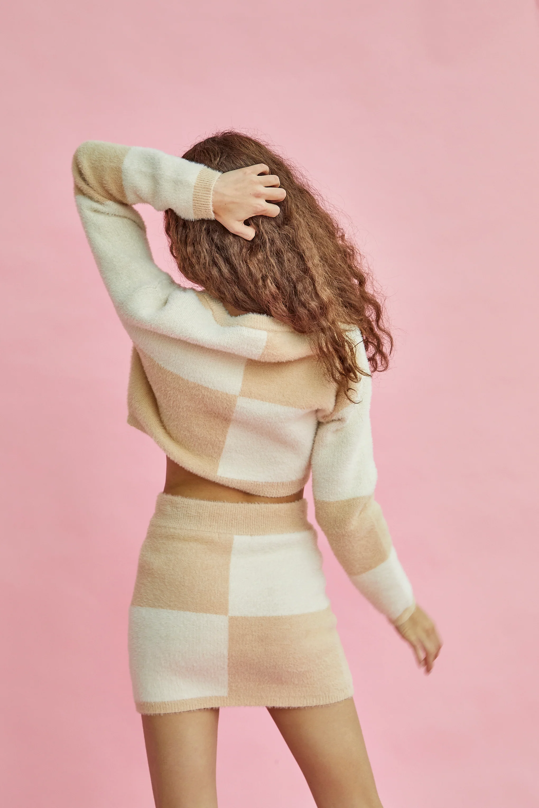 Glamorous Cream Beige Intarsia Knitted Mini Skirt - Image 2