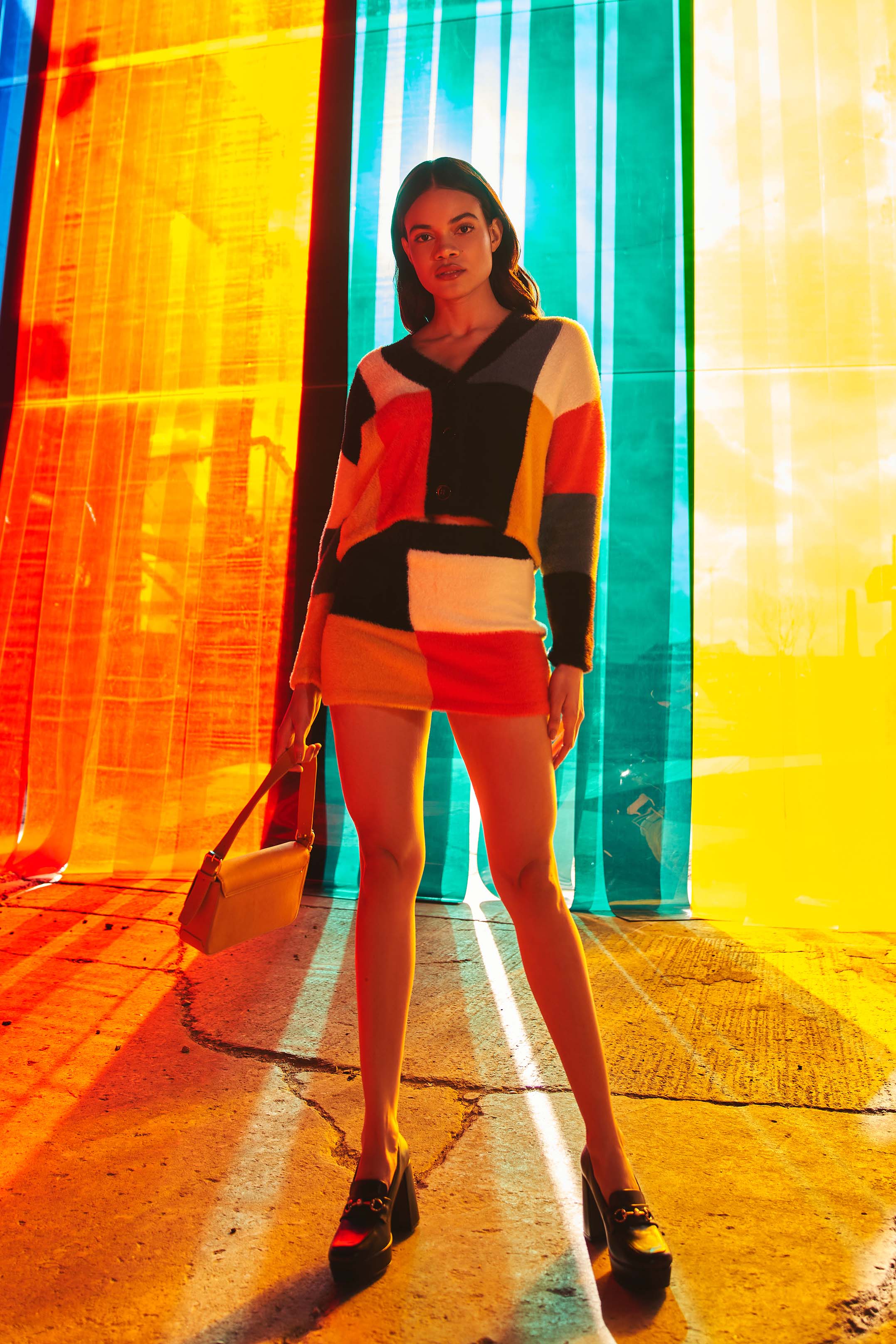 Glamorous Navy Orange Multi Mini Skirt - Image 2