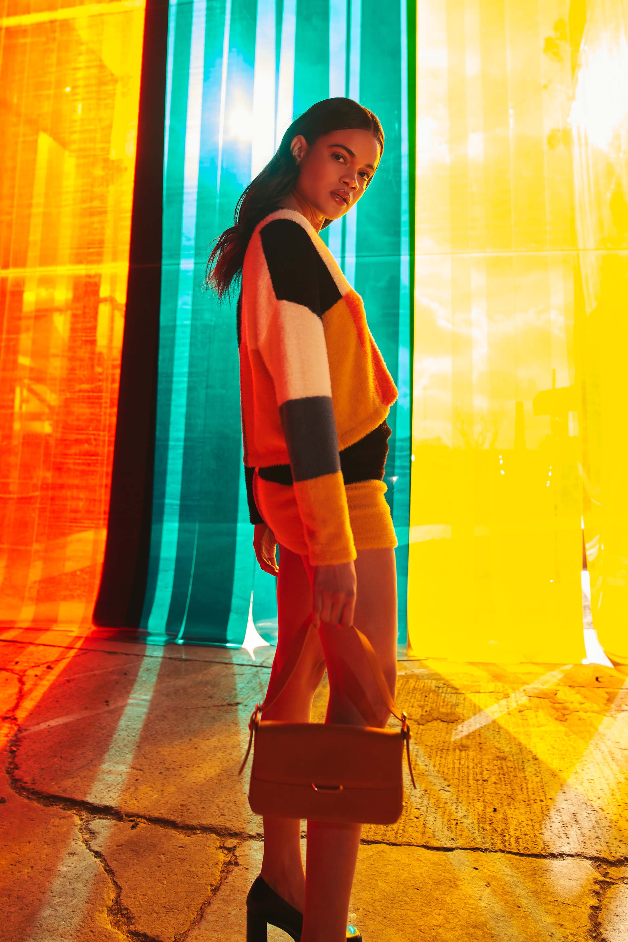 Glamorous Navy Orange Multi Mini Skirt - Image 3