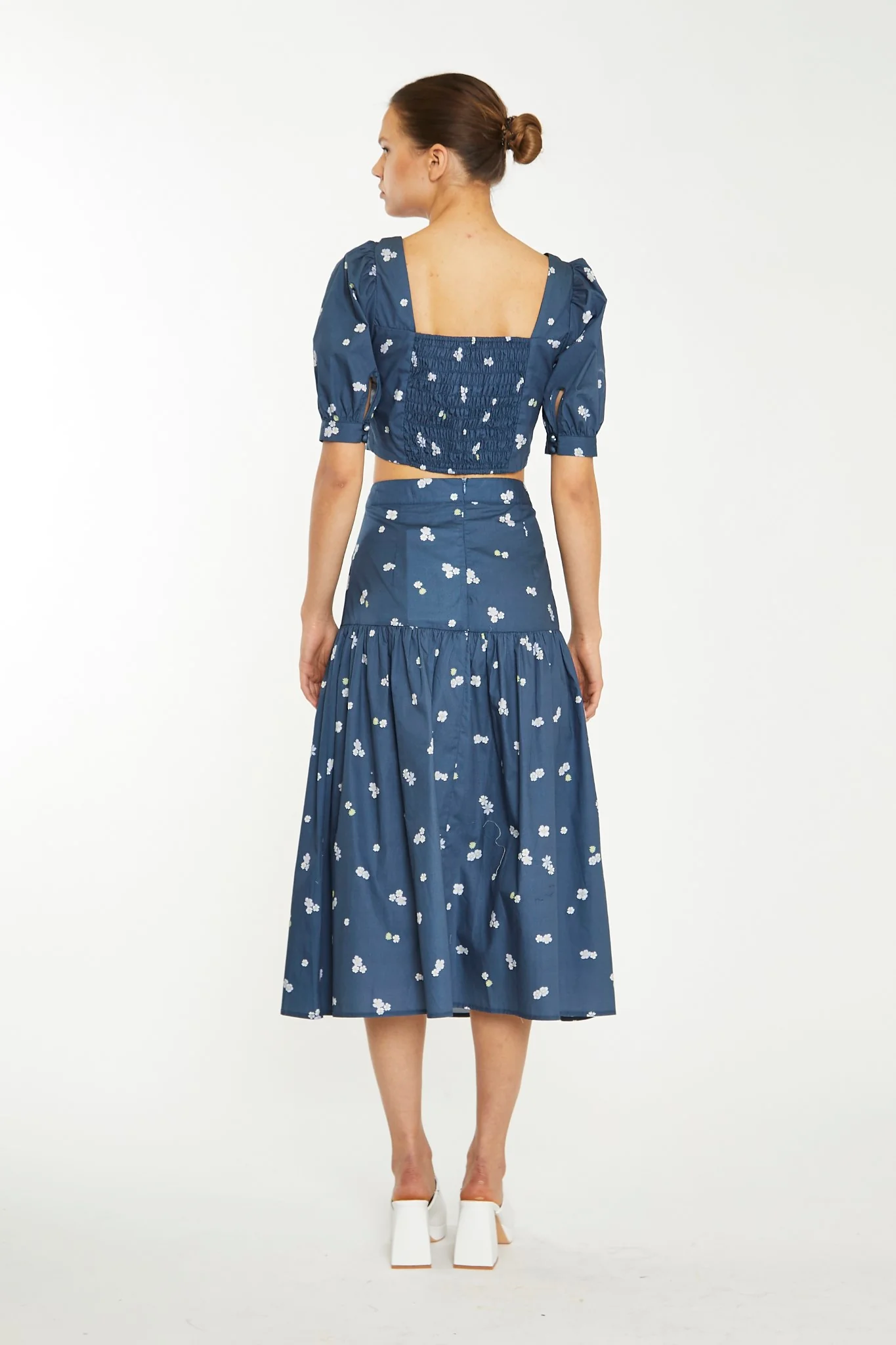 Navy Scattered Flower Midi Skirt - Image 2