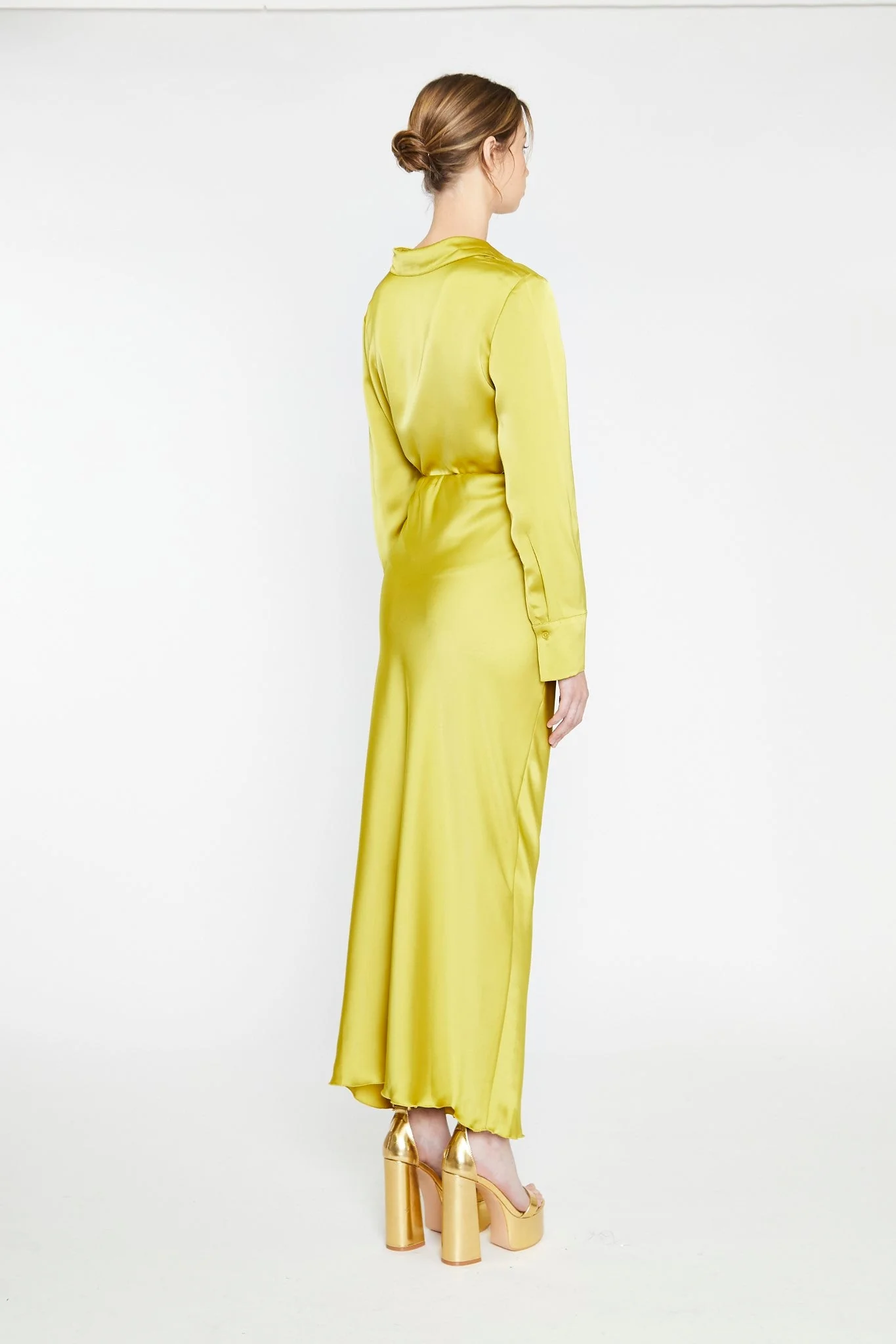 Chartreuse Satin Bias-Cut Midi-Skirt - Image 5