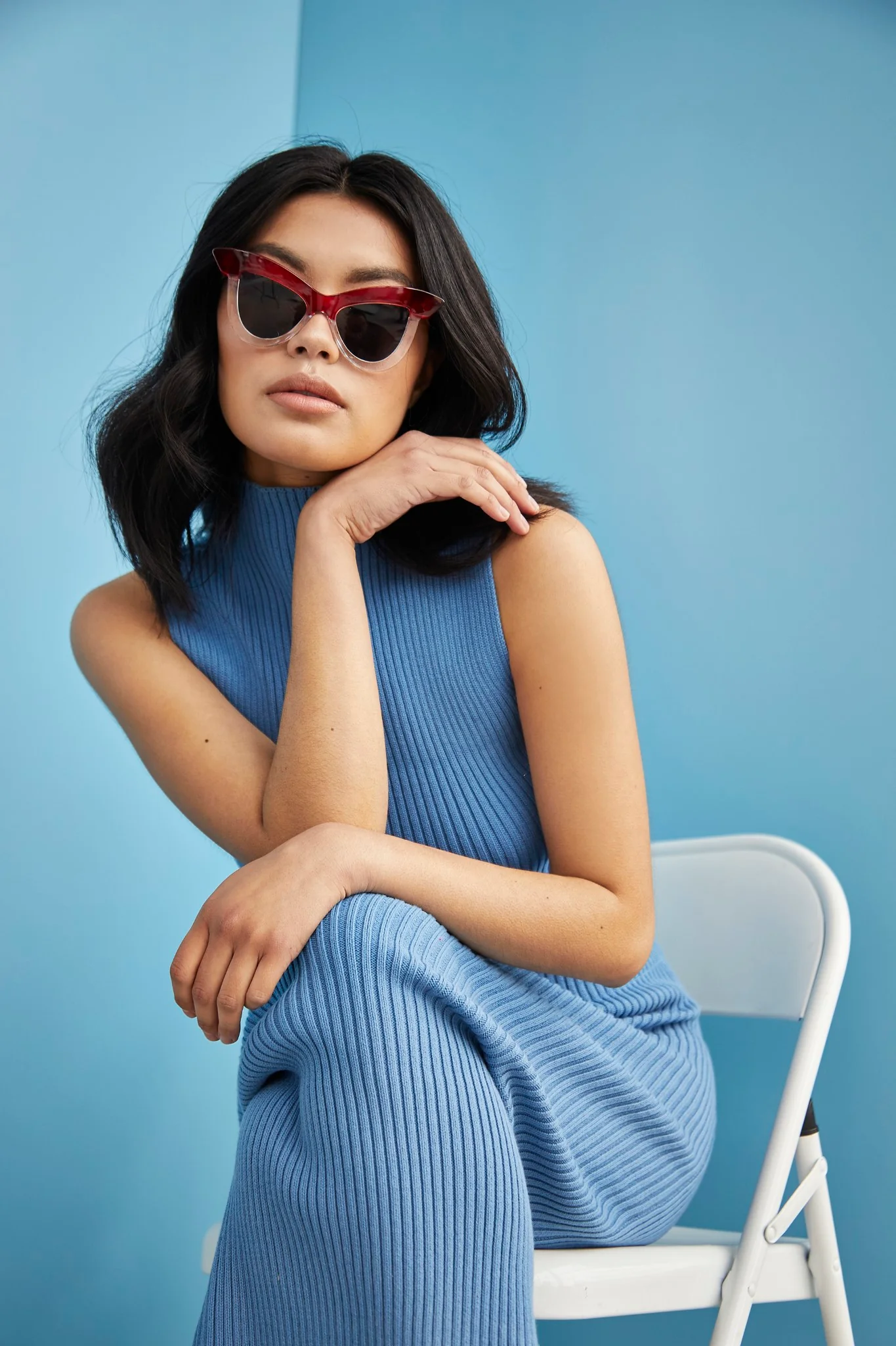 Glamorous Care Denim Blue High Waisted Ribbed Midi Skirt - Image 4