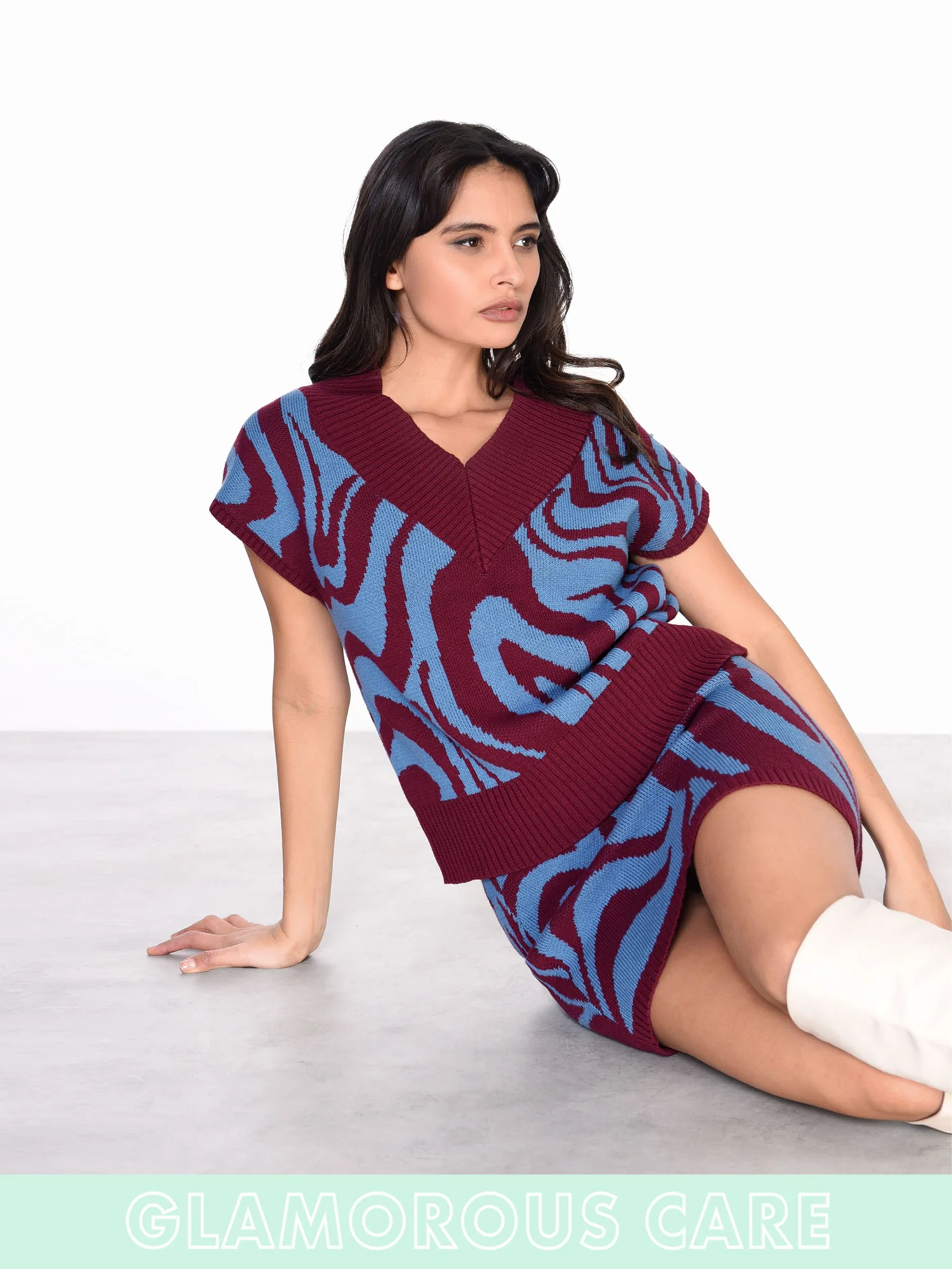 Glamorous Care Plum Stone Blue Marble Mini Knit Skirt - Image 5