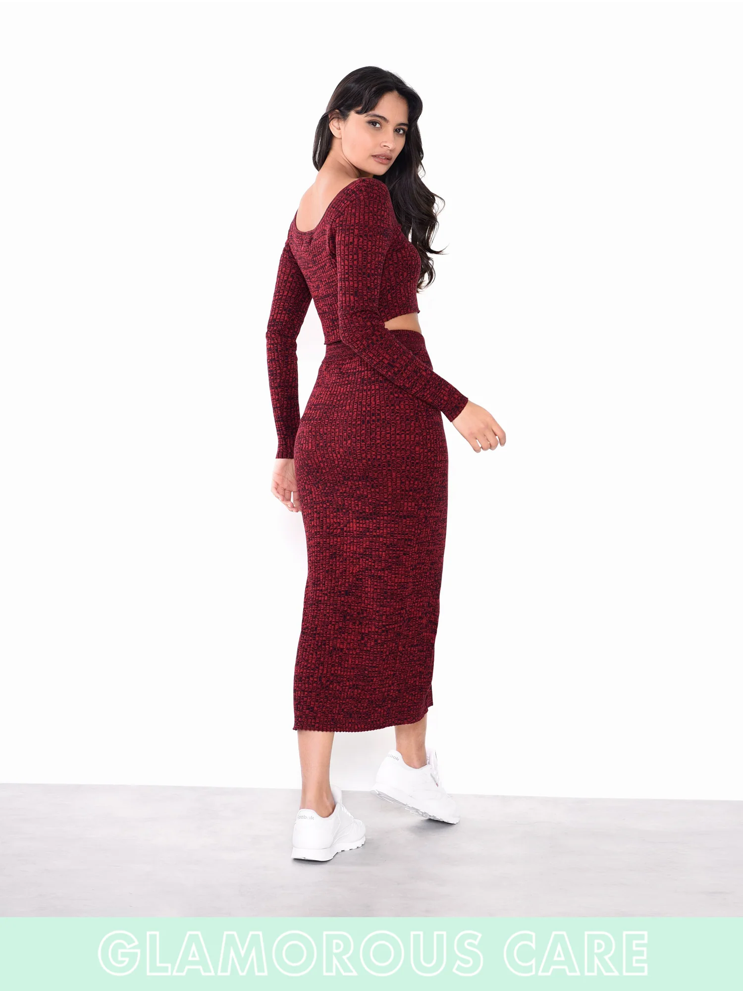Glamorous Care Plum Melange Front Split Button Front Midi Skirt - Image 6