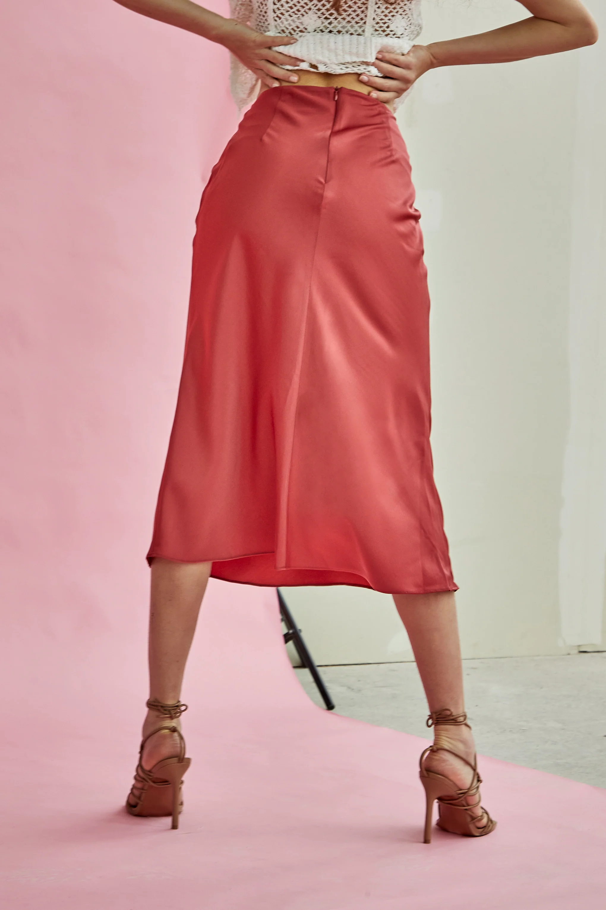 Glamorous Dark Rose Bias-cut Midi Skirt - Image 3