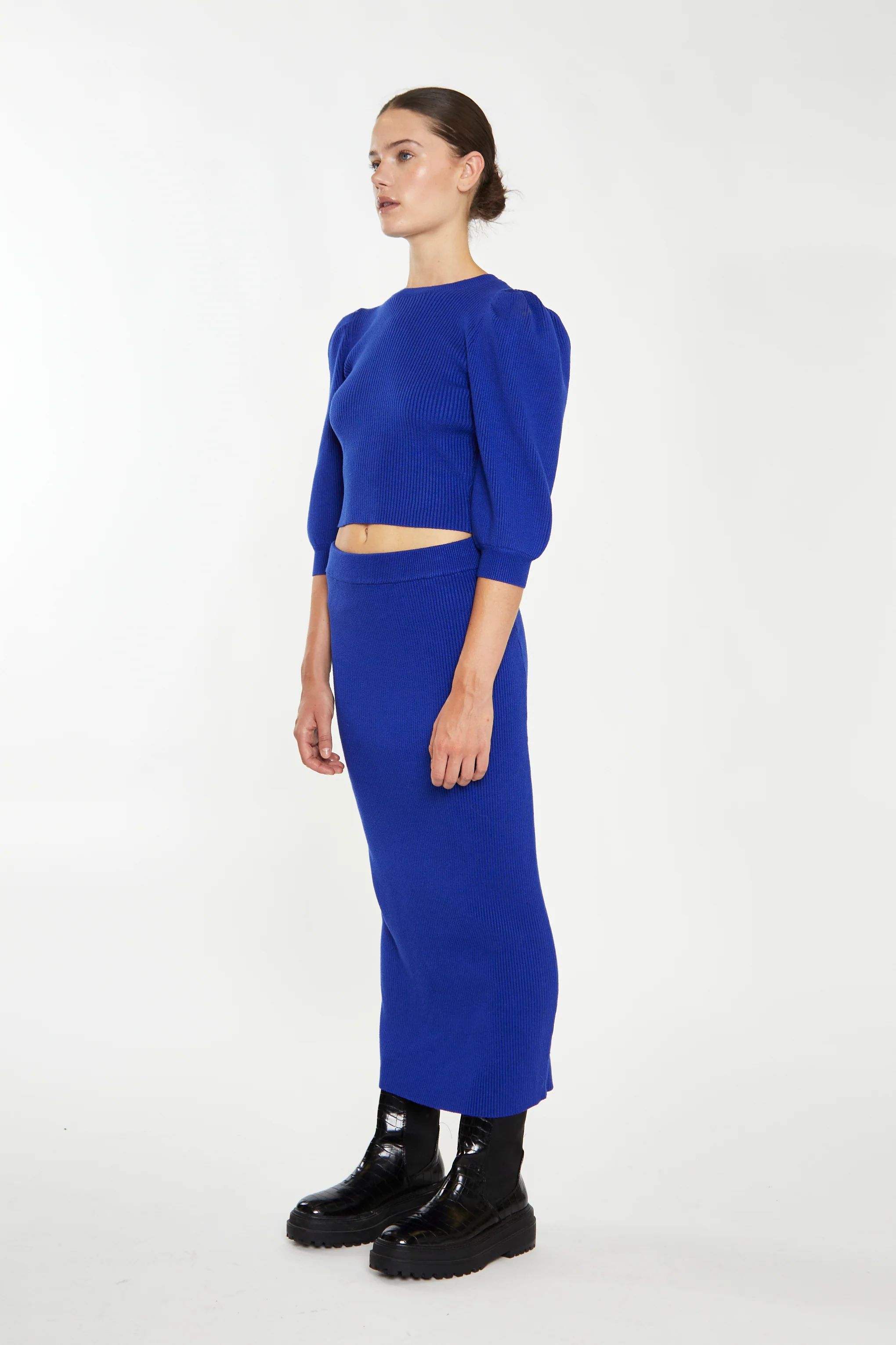 Glamorous Royal Blue Knitted Midi Skirt - Image 3
