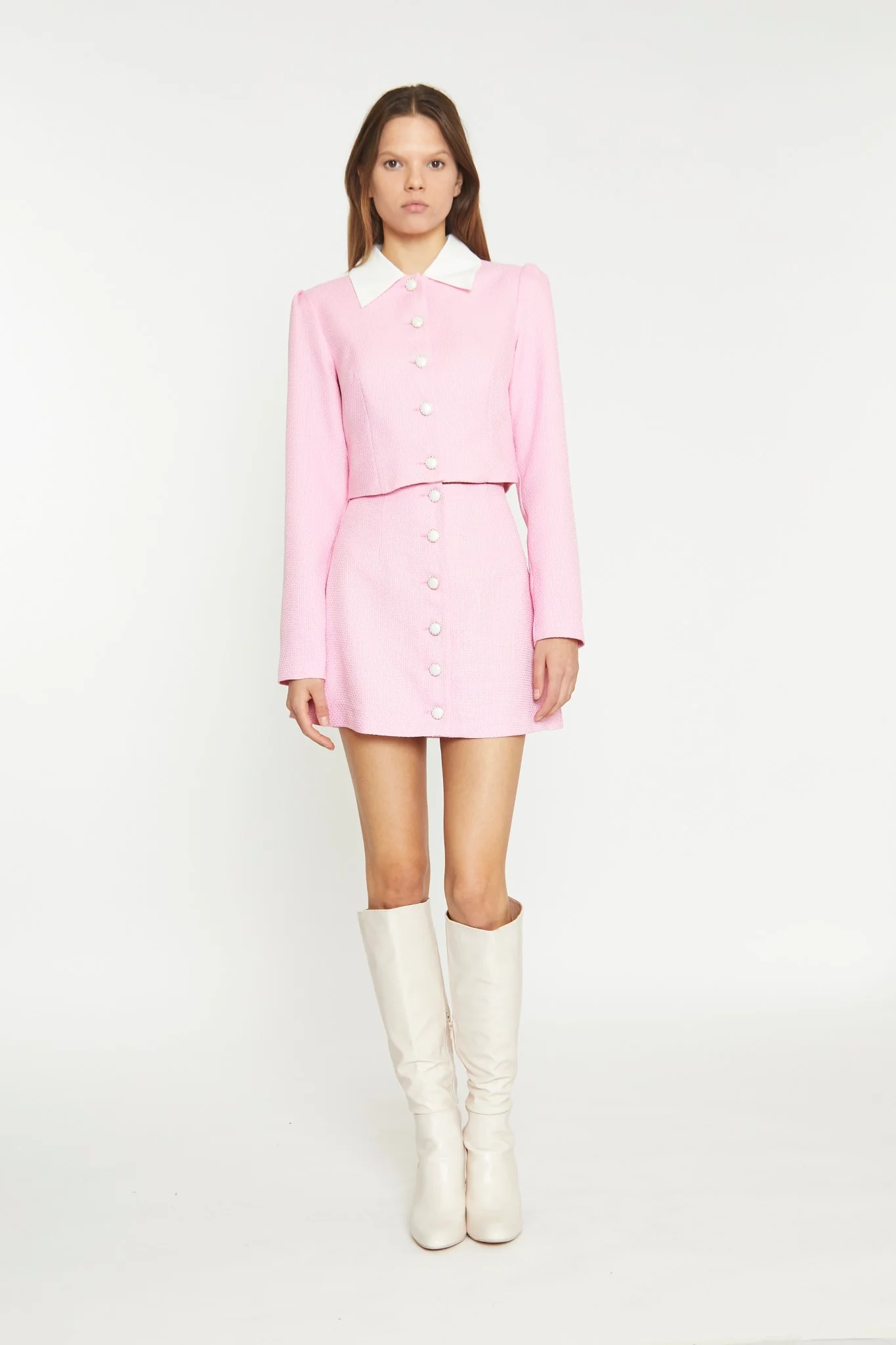 Peony Pink High Waisted Button-Through Mini Skirt - Image 3