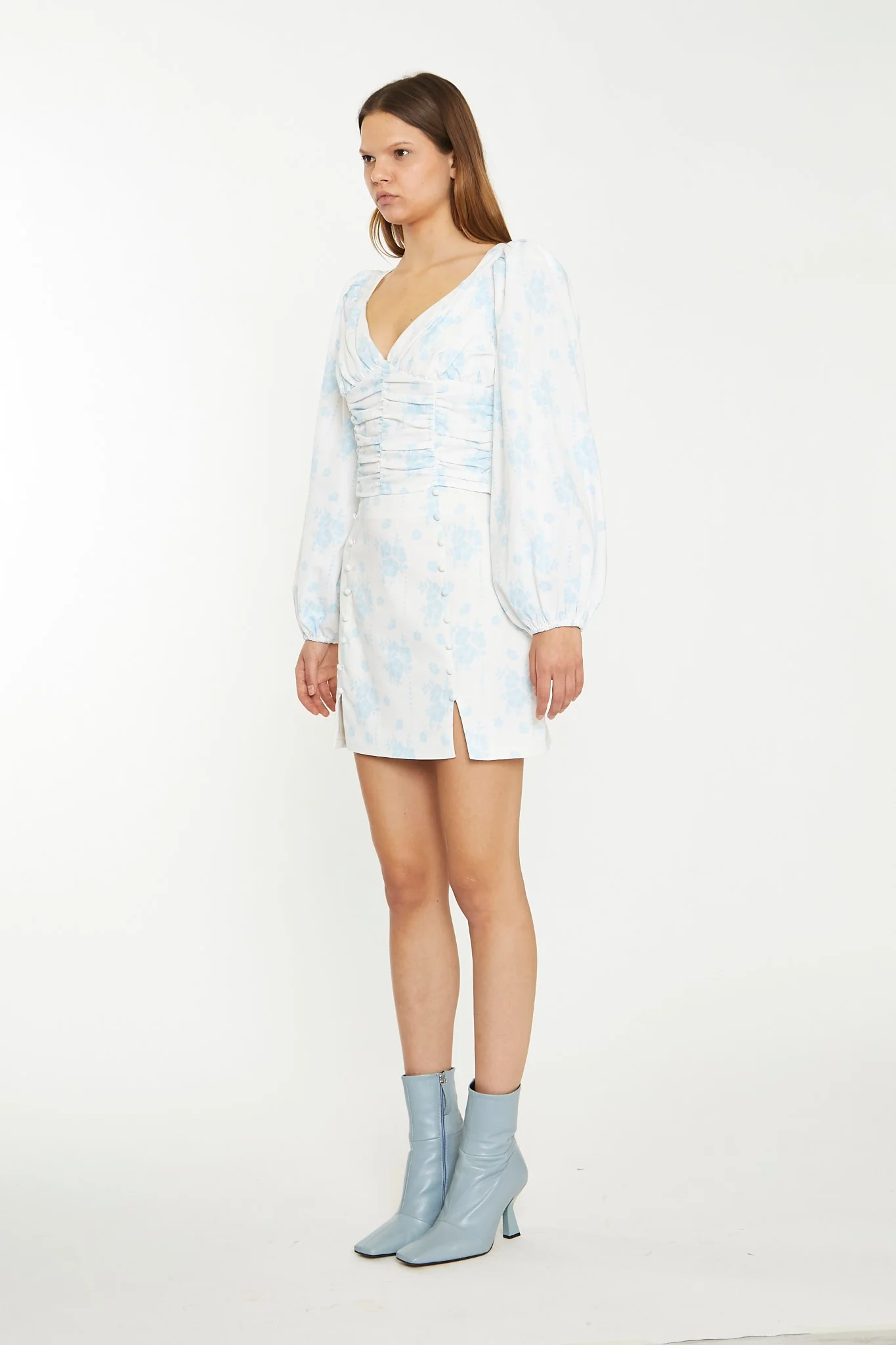 Blue Wallpaper Floral Split-Front Mini-Skirt - Image 3