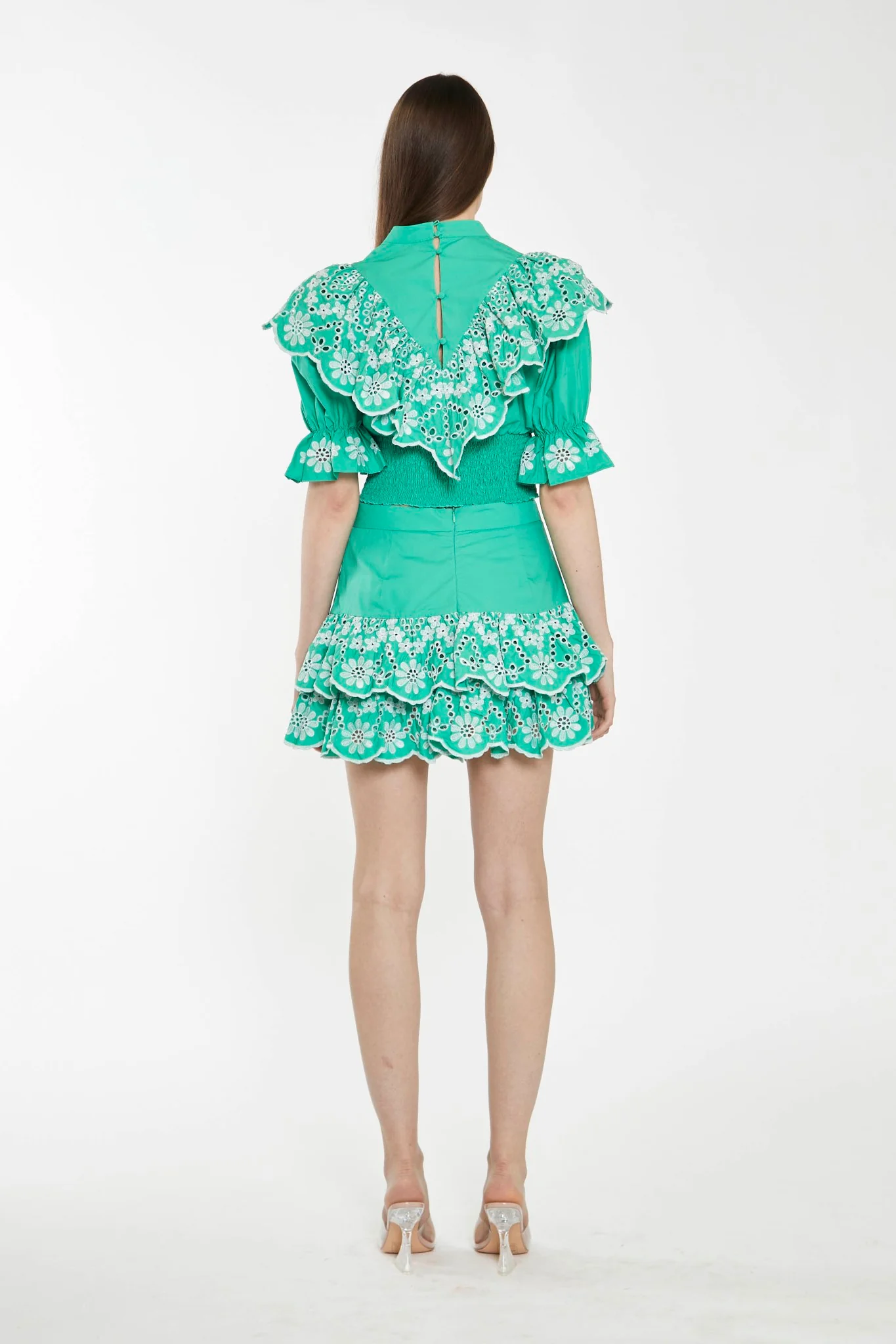 Green Broderie Ruffle Mini Skirt - Image 2