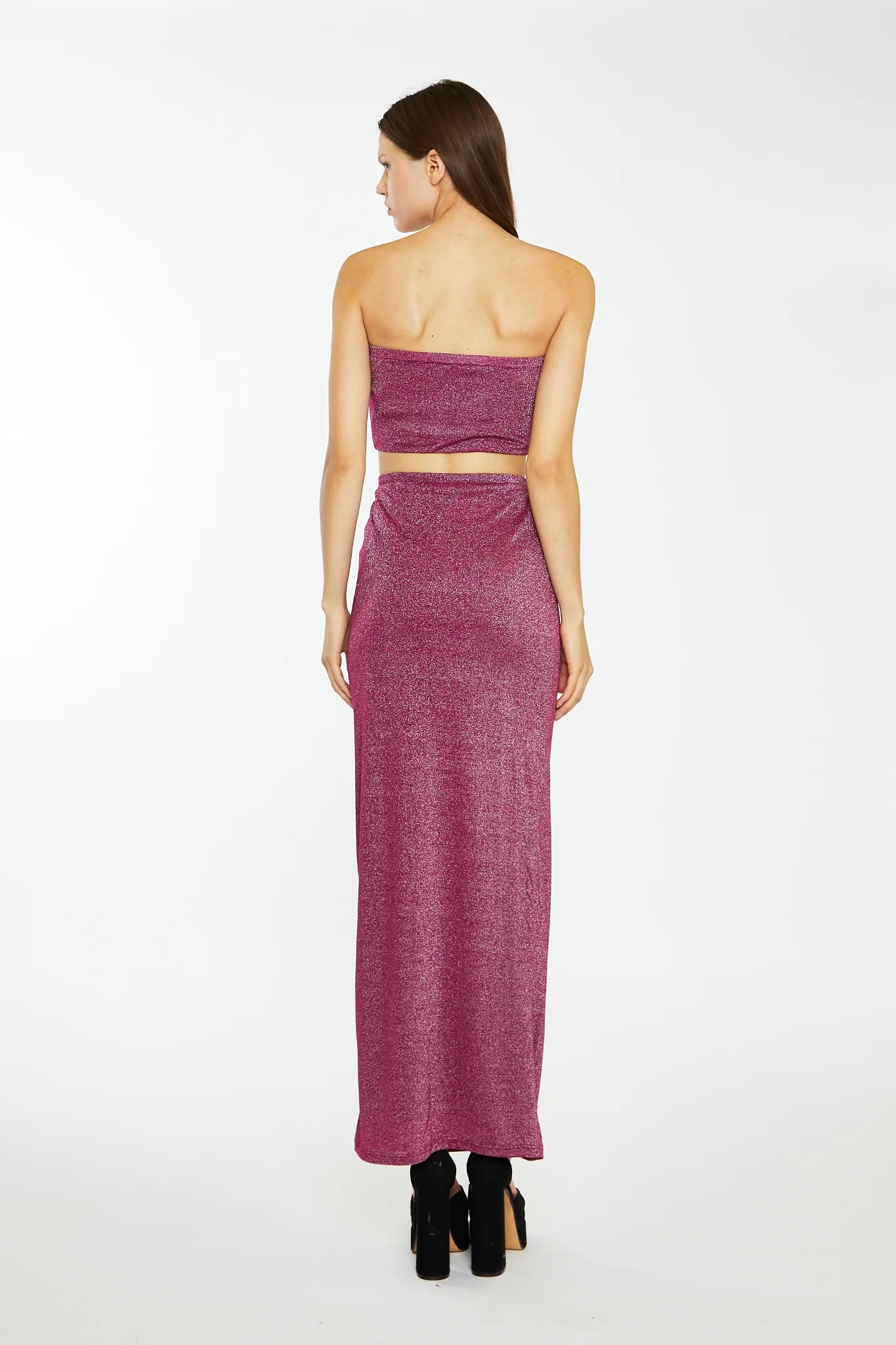 Red-Plum Glitter Straight Maxi-Skirt - Image 2