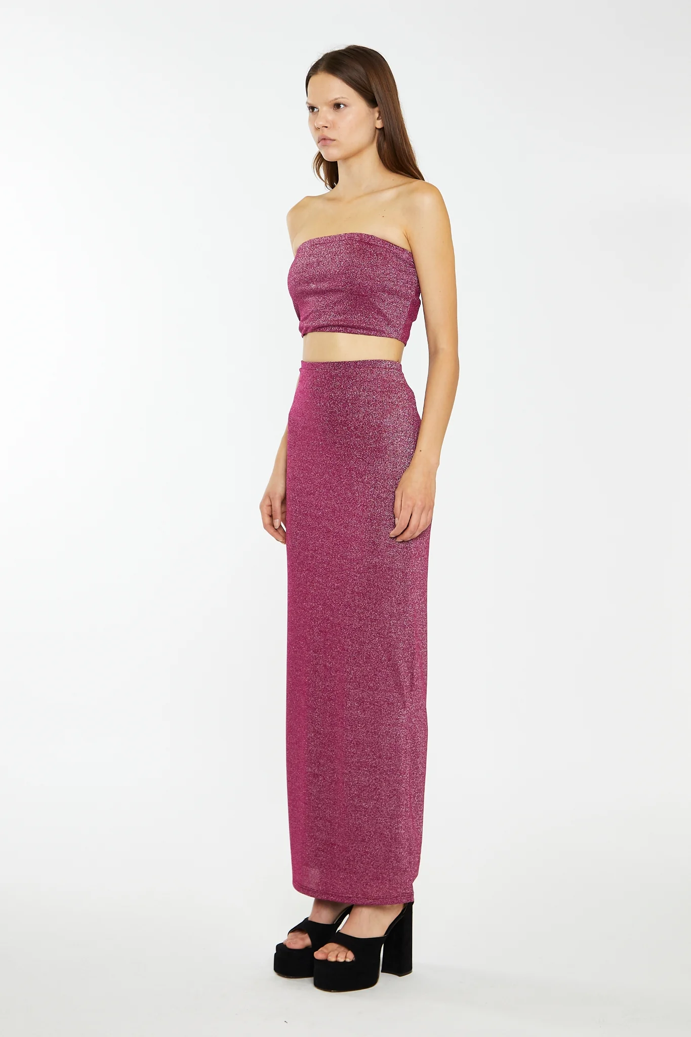 Red-Plum Glitter Straight Maxi-Skirt - Image 4