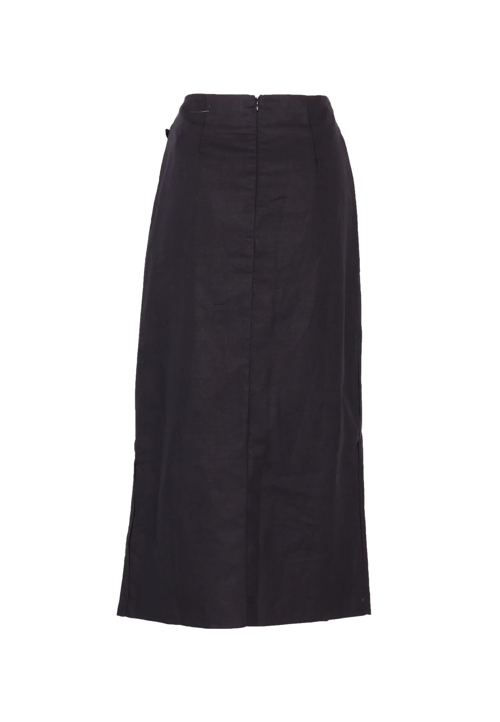 Glamorous Black Linen Look Midi Skirt with Front Side Split and Ruffle Hem - Image 2