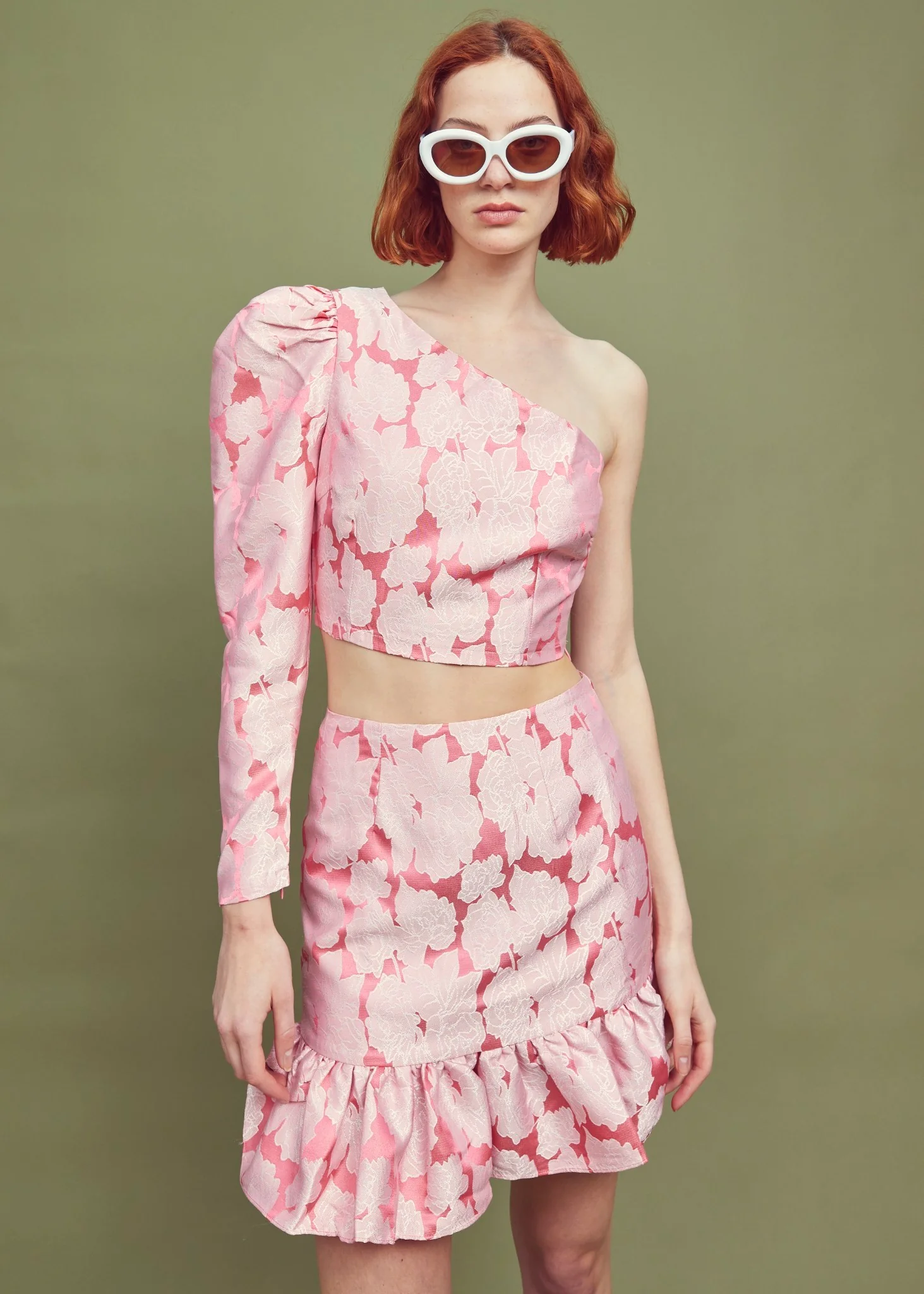 Neon Pink Jacquard Mini Frill Skirt - Image 4