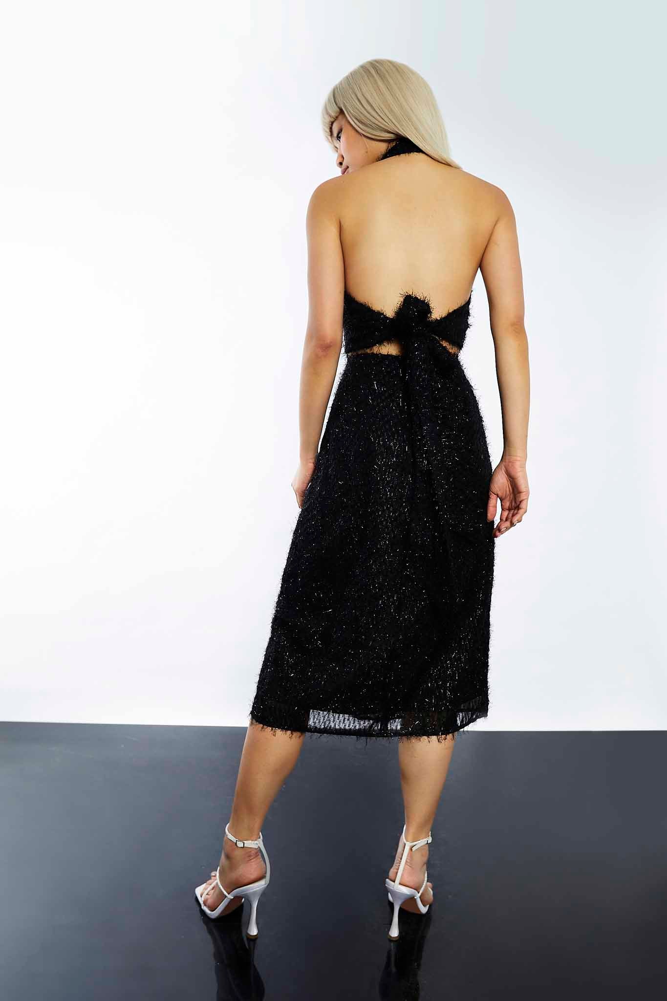 Glamorous Studio Black textured Chiffon Midi Skirt with Side Split - Image 2
