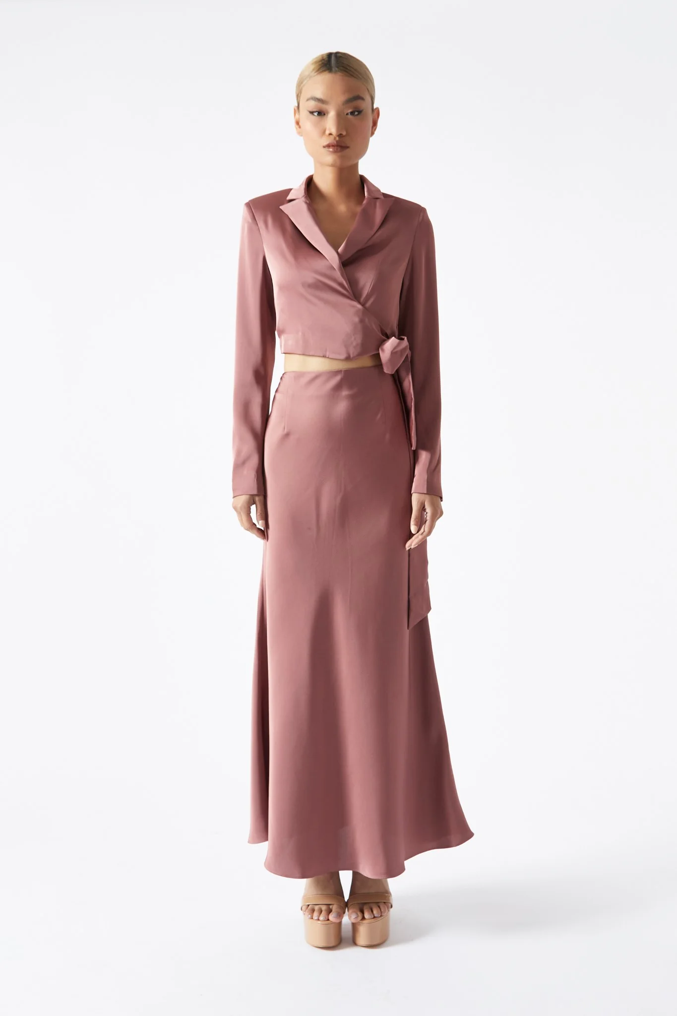 Dark-Rose Bias-Cut Midaxi-Skirt - Image 3