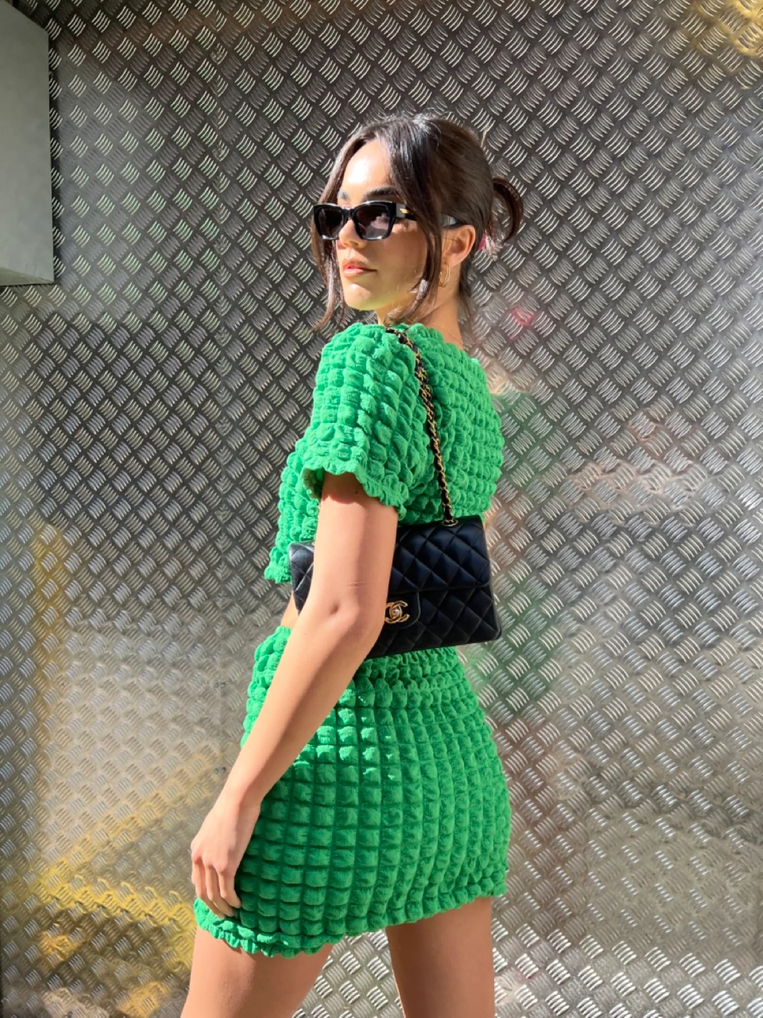 Textured Green Mini Skirt - Image 2