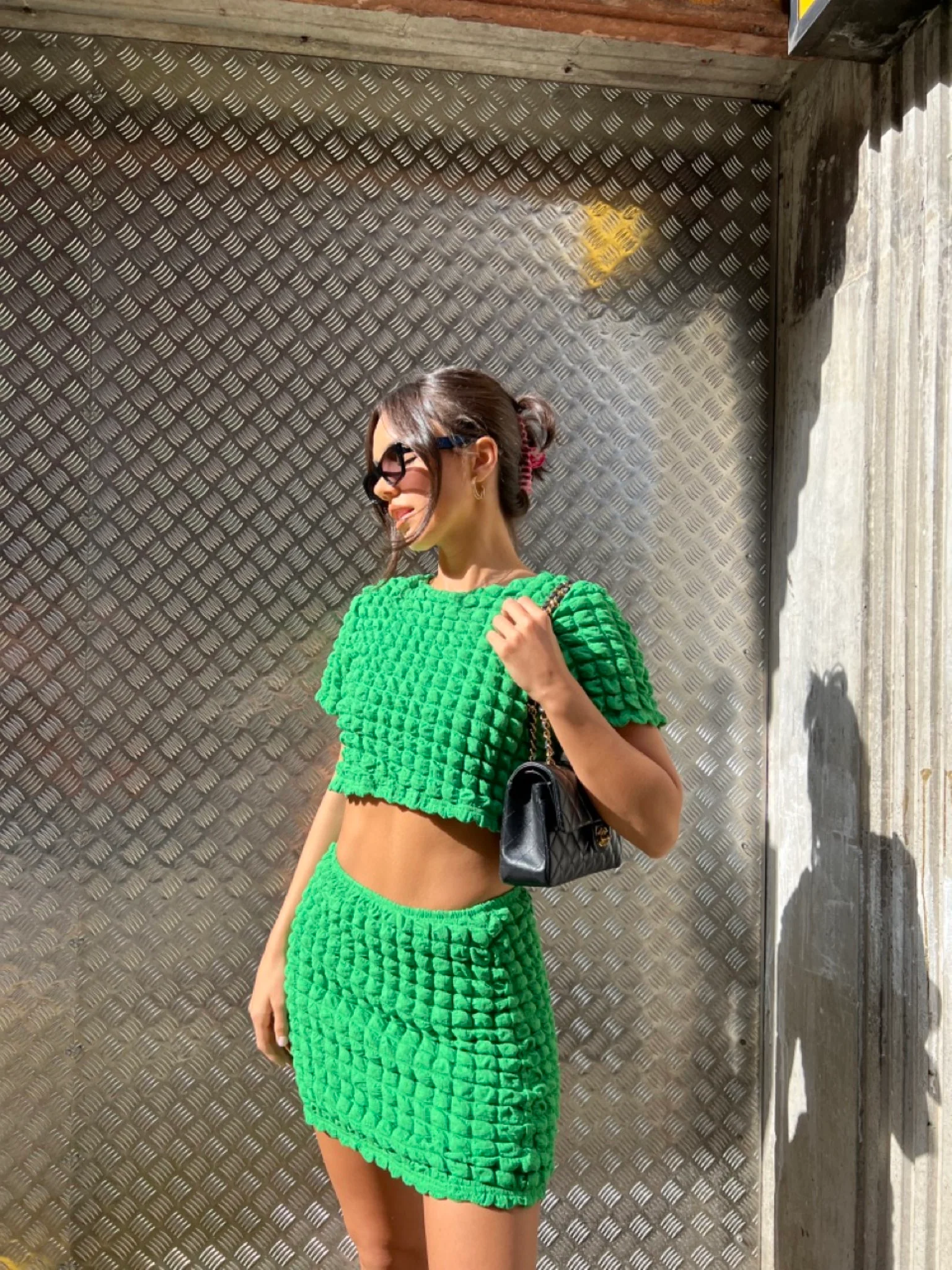 Textured Green Mini Skirt - Image 4