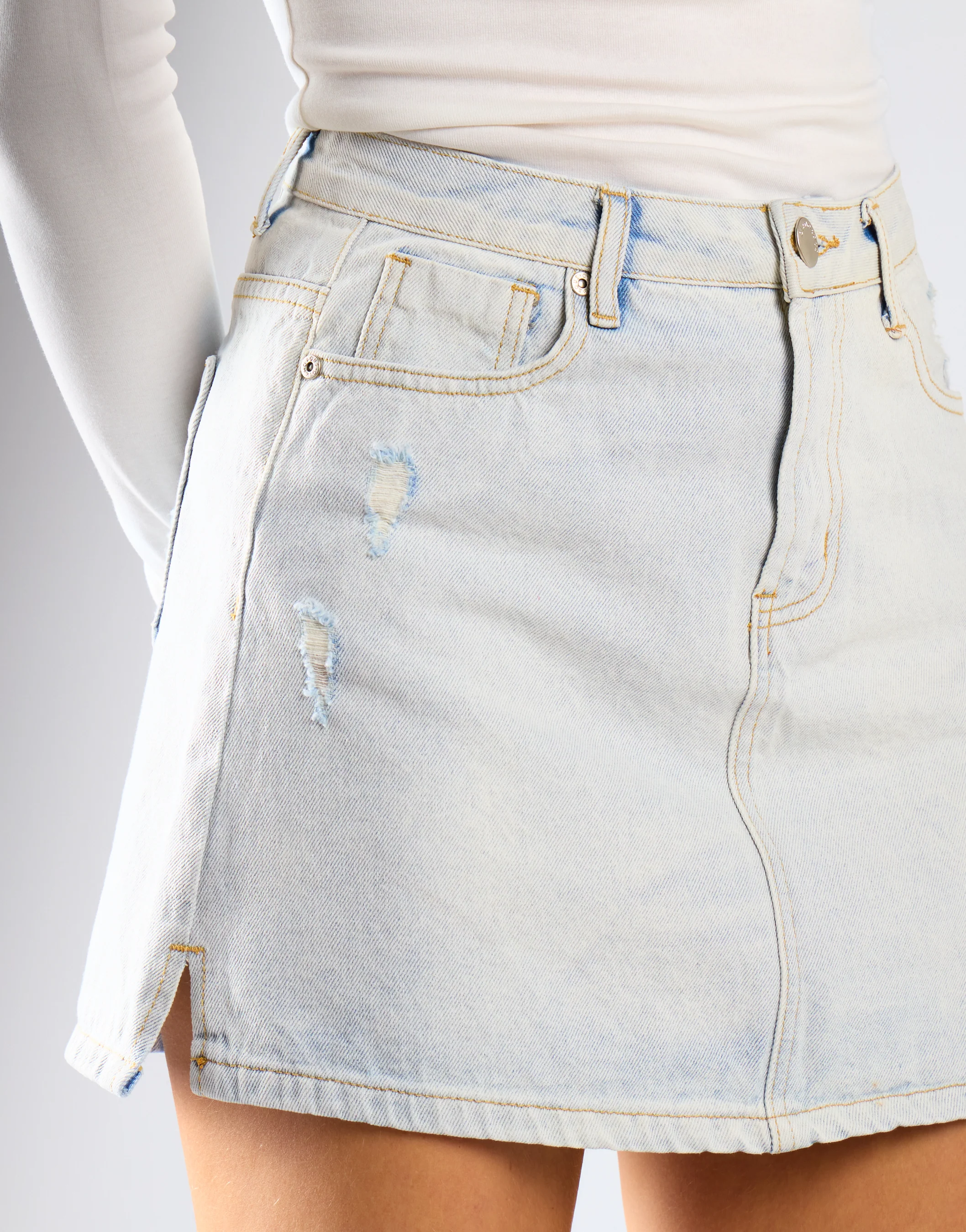 Light Antique Bleach Denim Mini-Skirt - Image 3