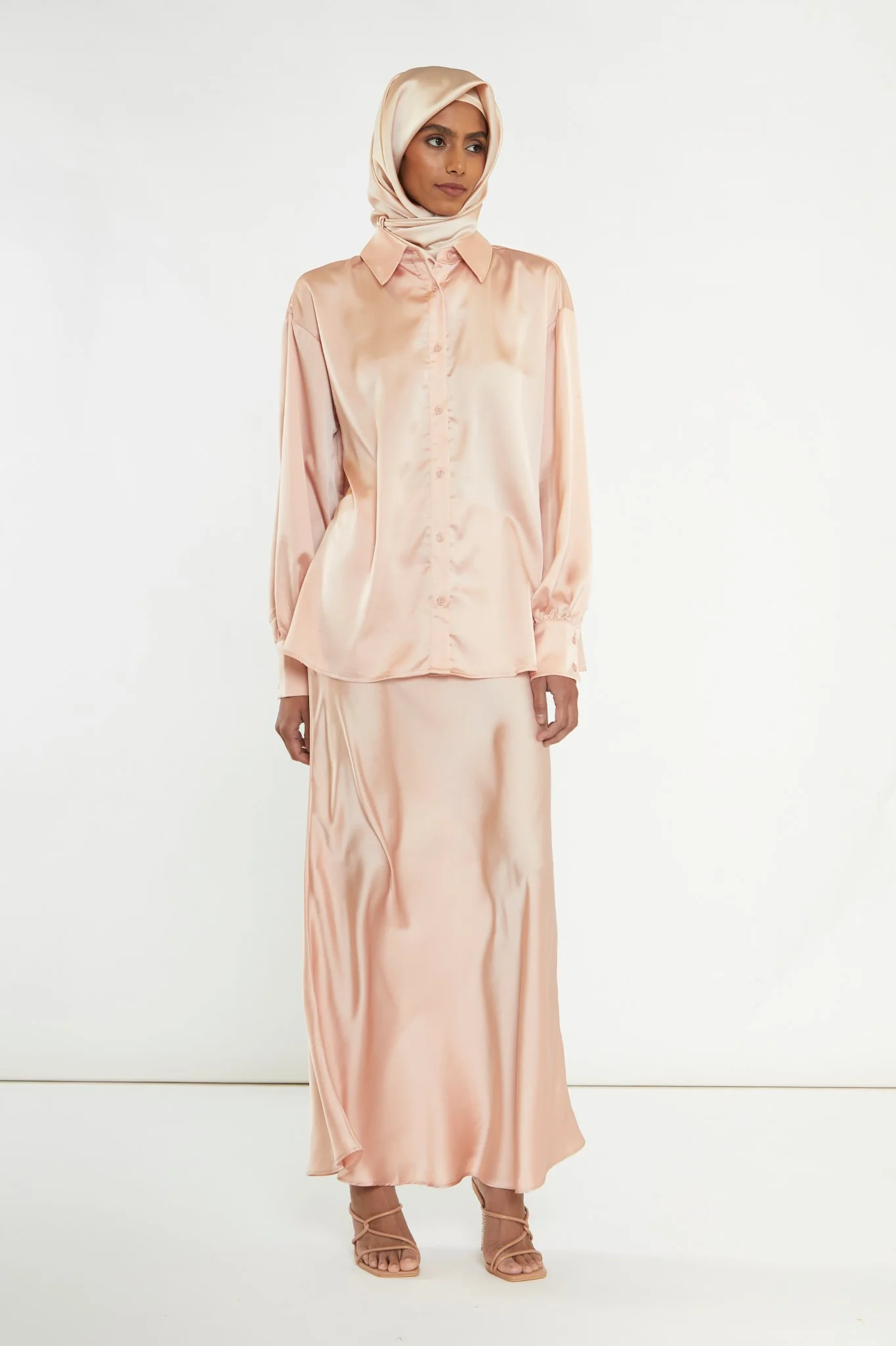 Peach Bias-Cut Maxi-skirt