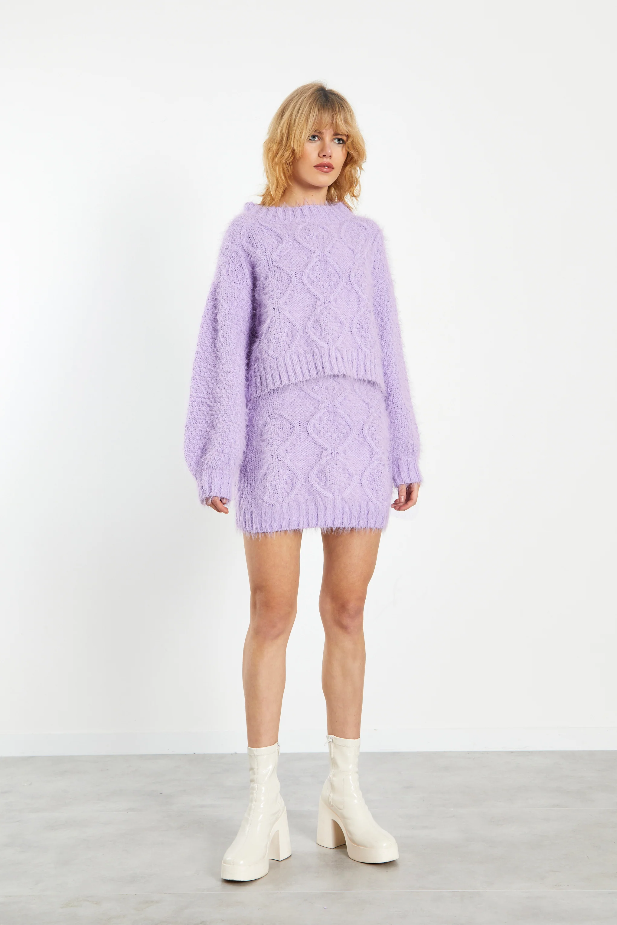 Glamorous Lilac Mini Skirt with Front Cable Knit Detail - Image 3