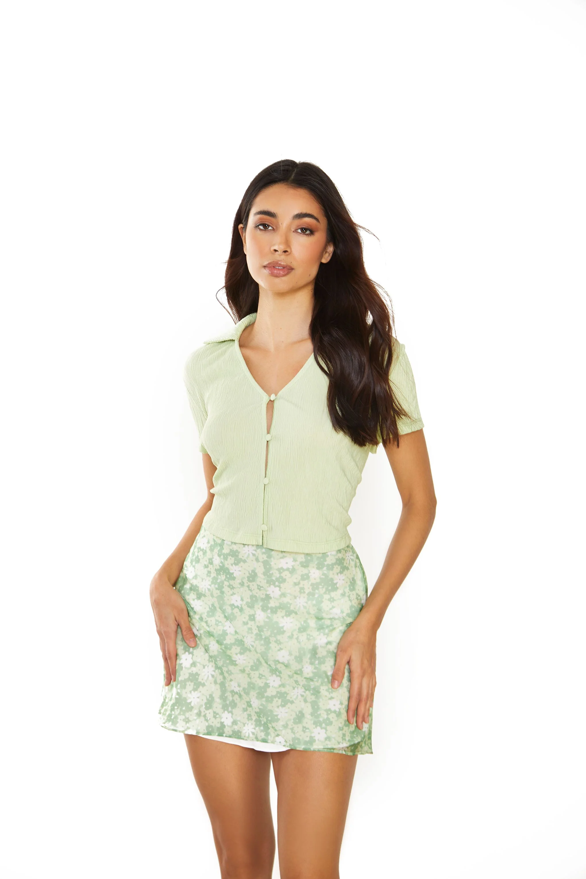 Glamorous Apple Green Ditsy Sheer Mini-Skirt - Image 2