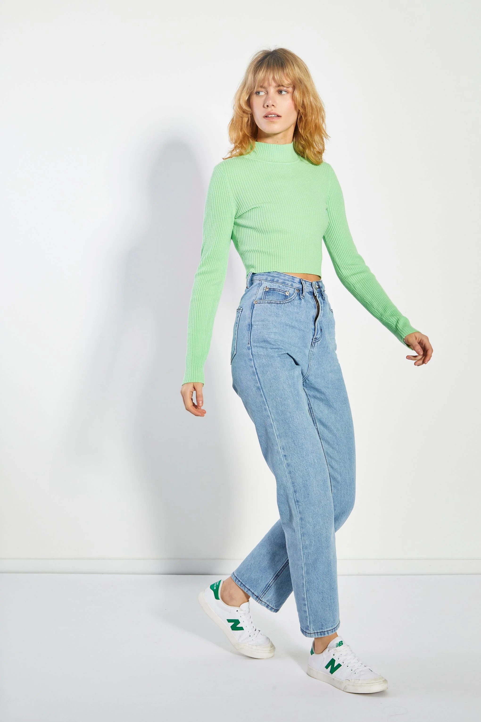 Glamorous Bright Sage High Neck Jumper - Image 3
