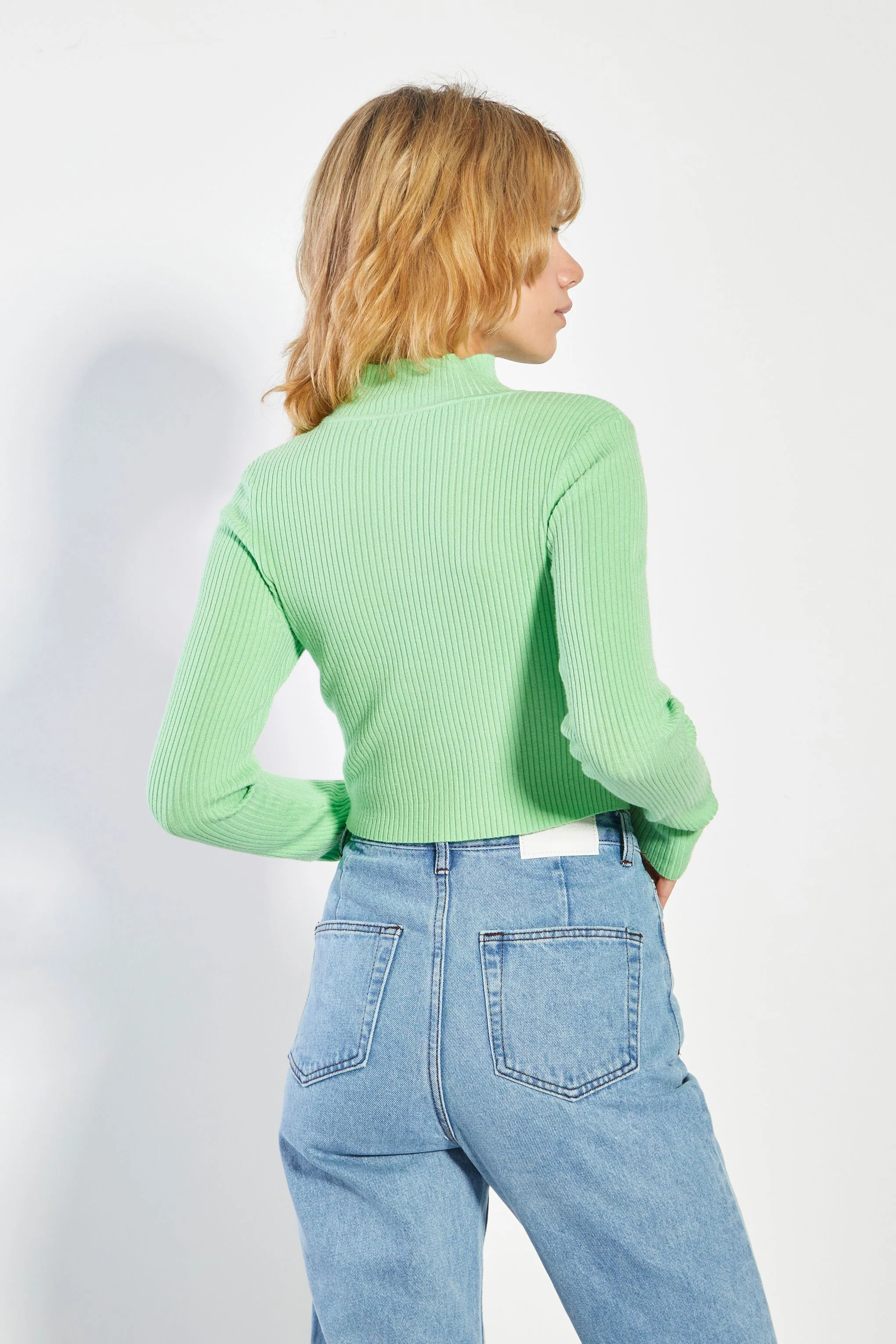 Glamorous Bright Sage High Neck Jumper - Image 4
