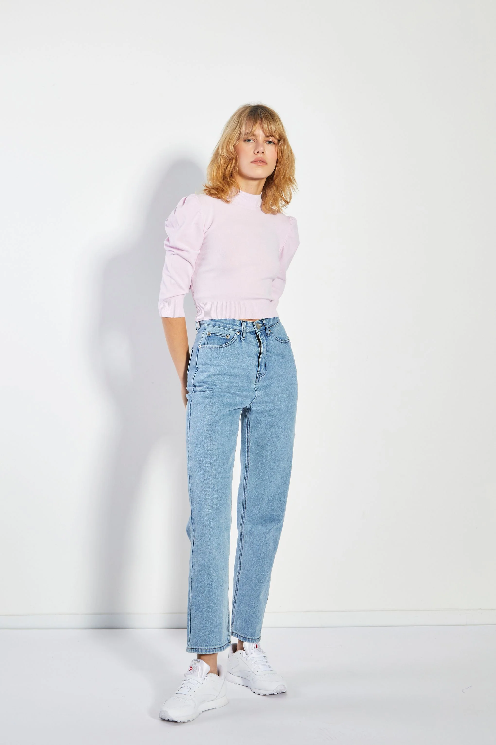 Glamorous Soft Pink Puff Shoulder Crop Top - Image 3
