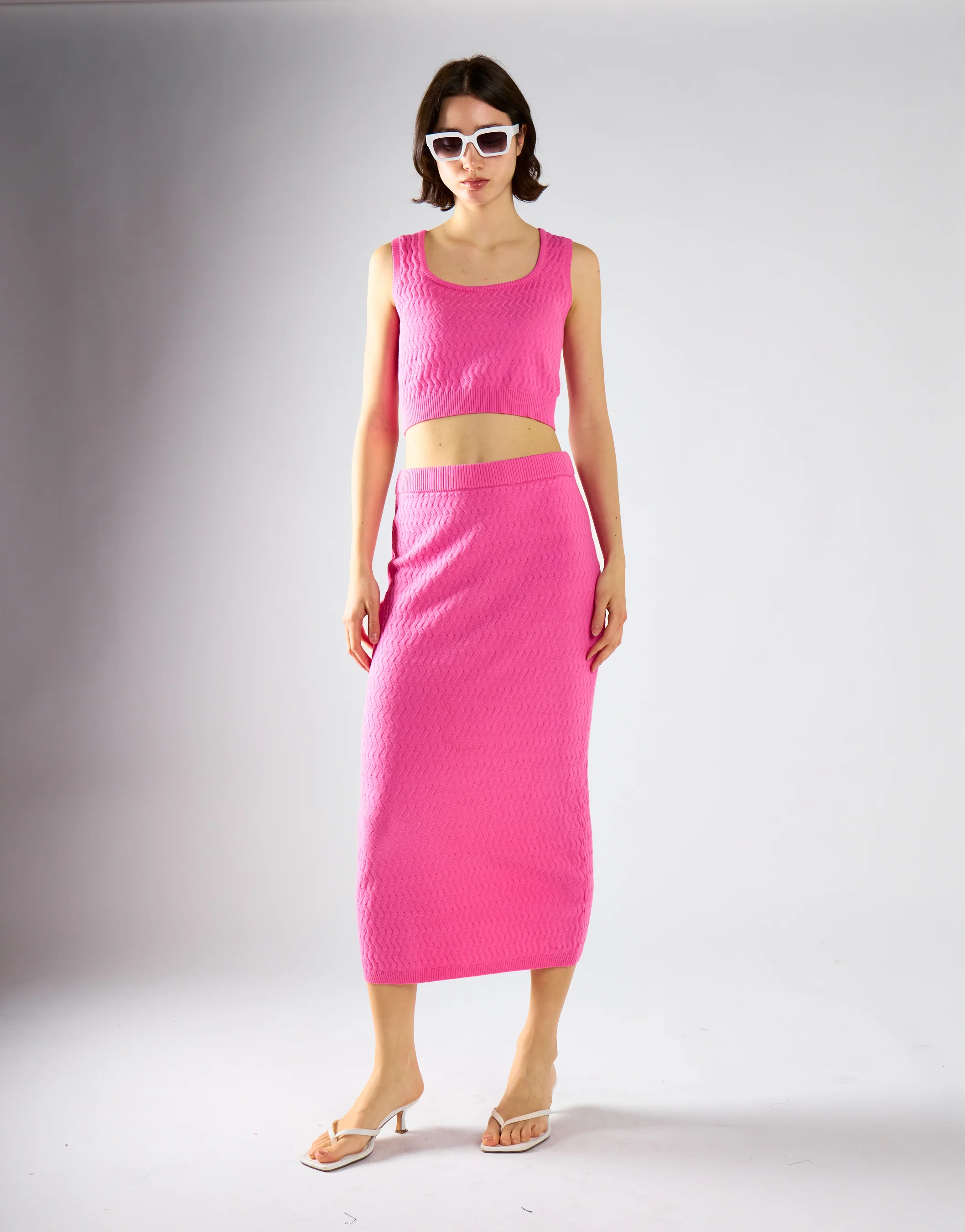 Glamorous Hot Pink Ribbed Square Neck Crop Top