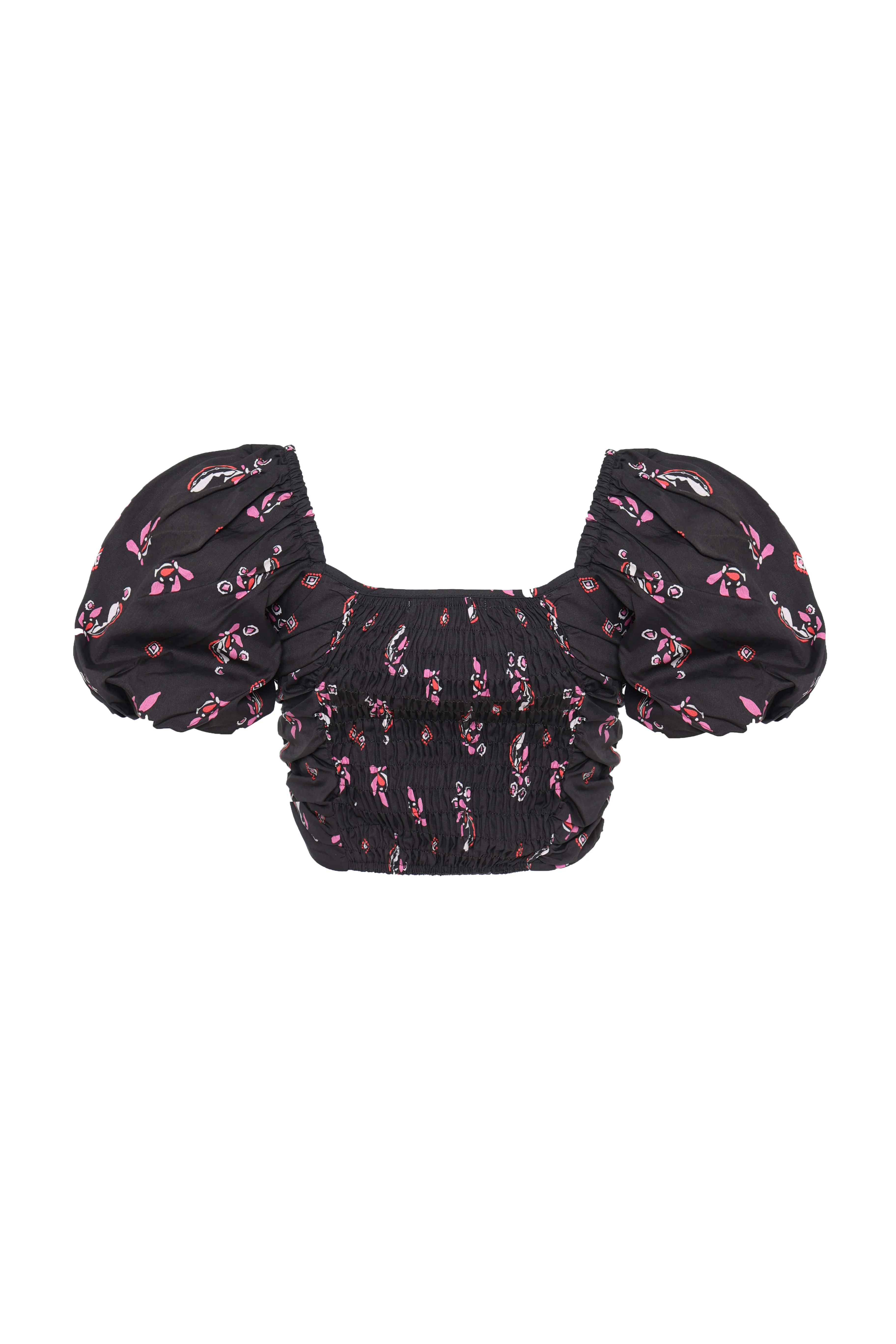 Glamorous Black Pink Motif Puff Shoulder Crop Top - Image 4