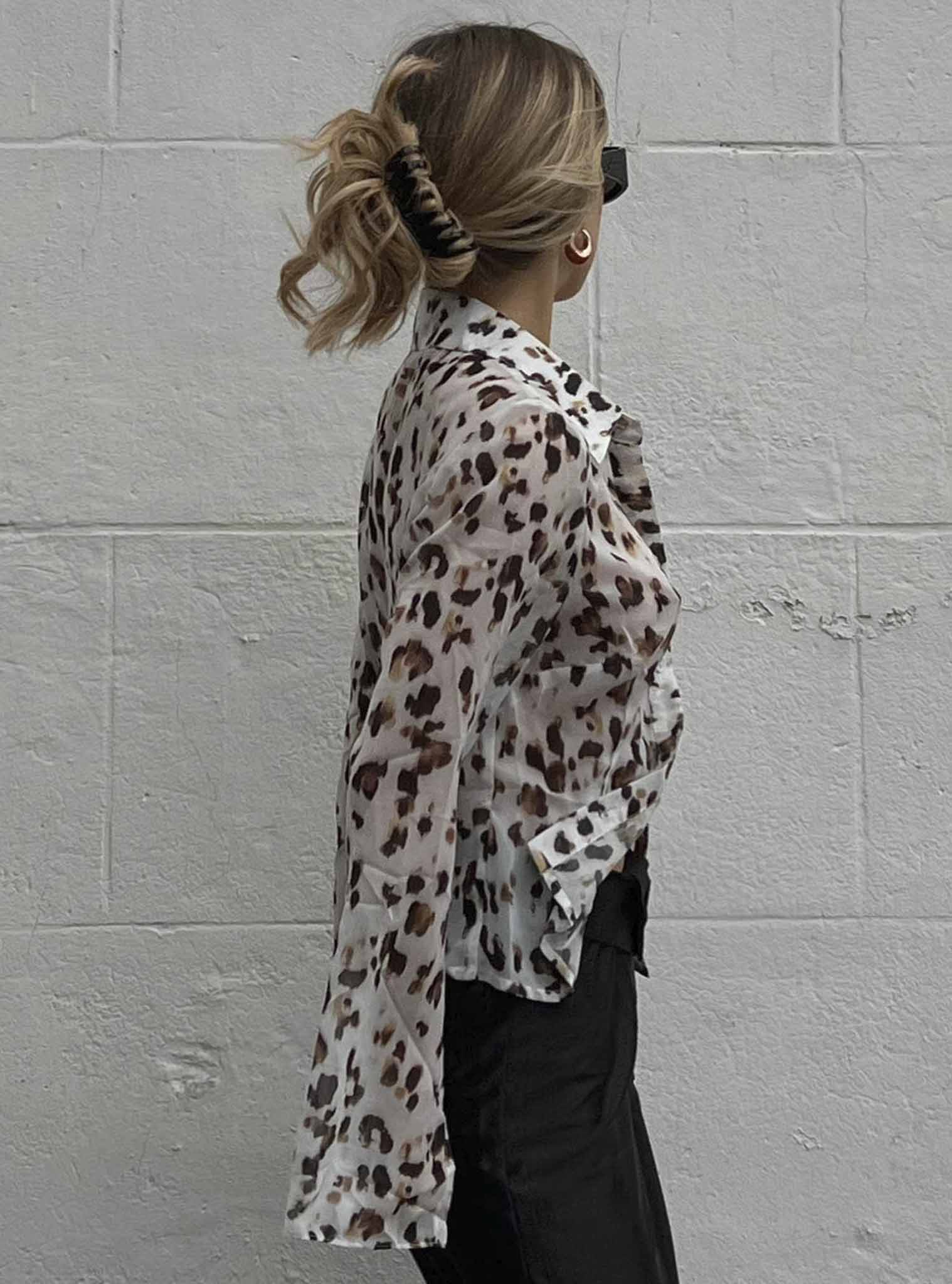 Glamorous Leopard Print Chiffon Button Front Shirt - Image 2