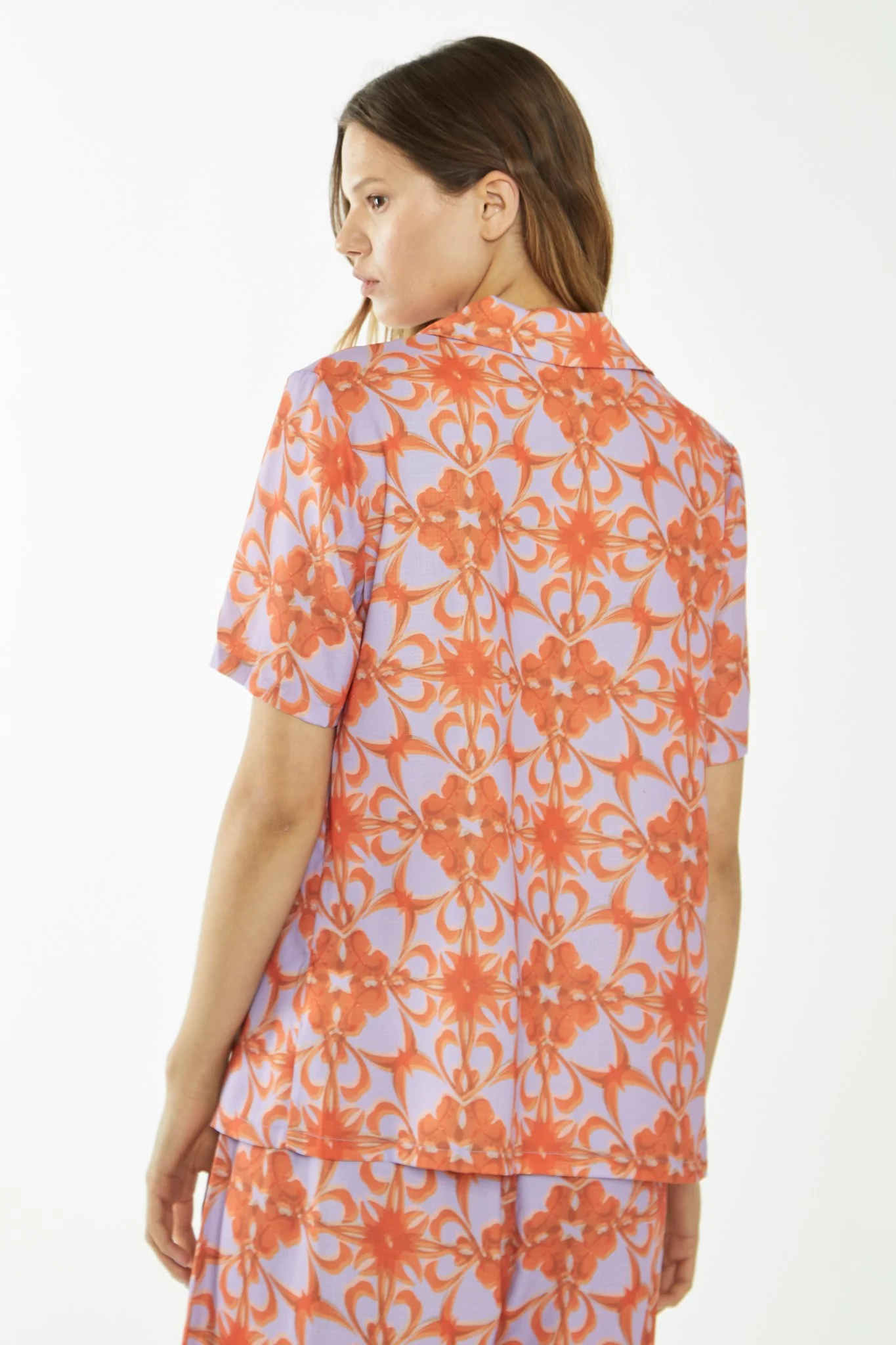 Lilac-Orange Tribal Print Collared Shirt - Image 2