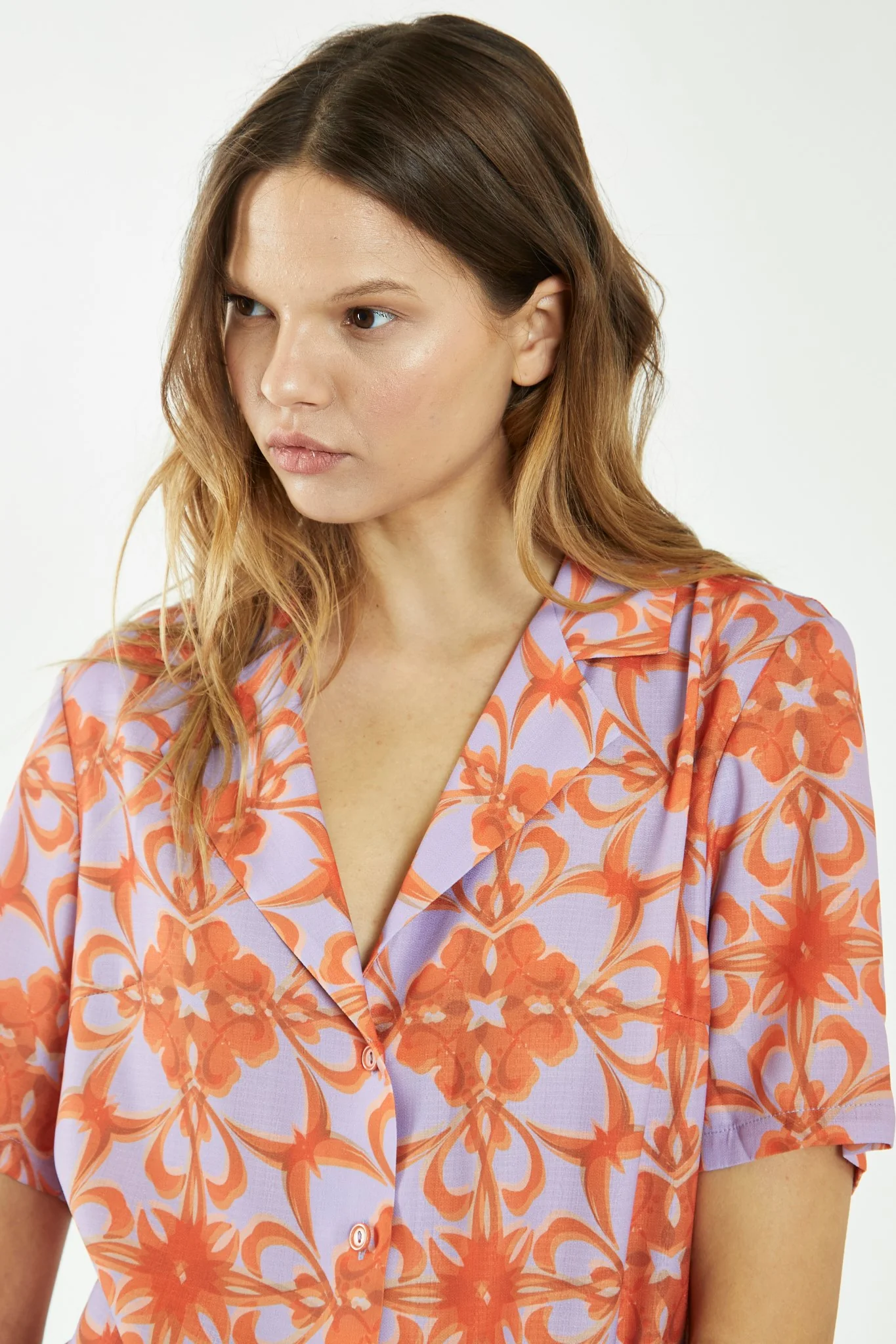 Lilac-Orange Tribal Print Collared Shirt - Image 4