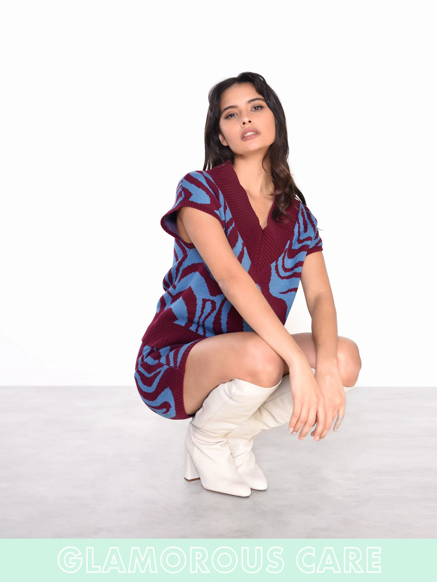 Glamorous Care Plum Stone Blue Marble Printed Sleeveless Jumper - Image 3