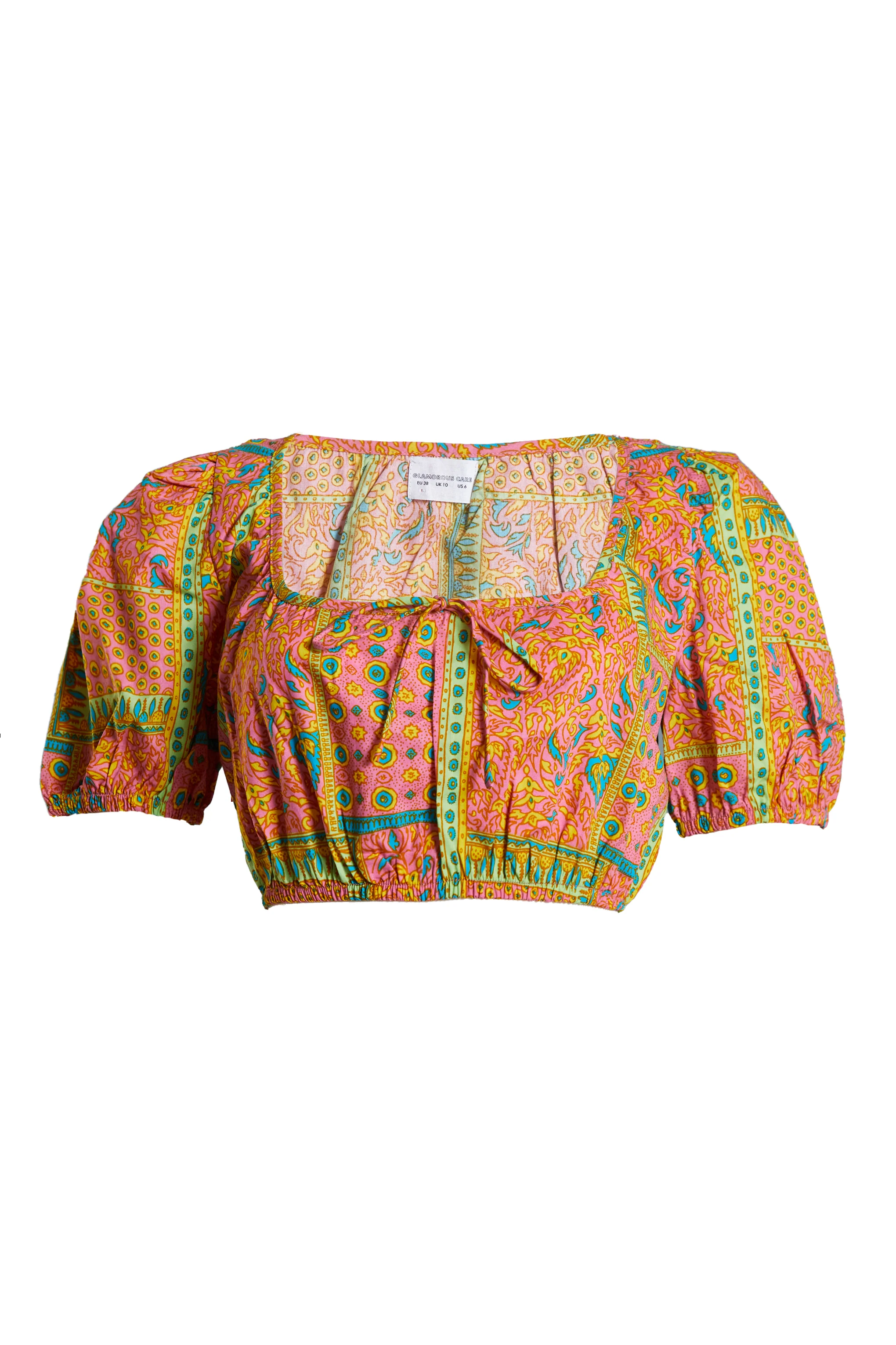 Glamorous Care Square Neck Crop Top with Puff Sleeves - Image 4