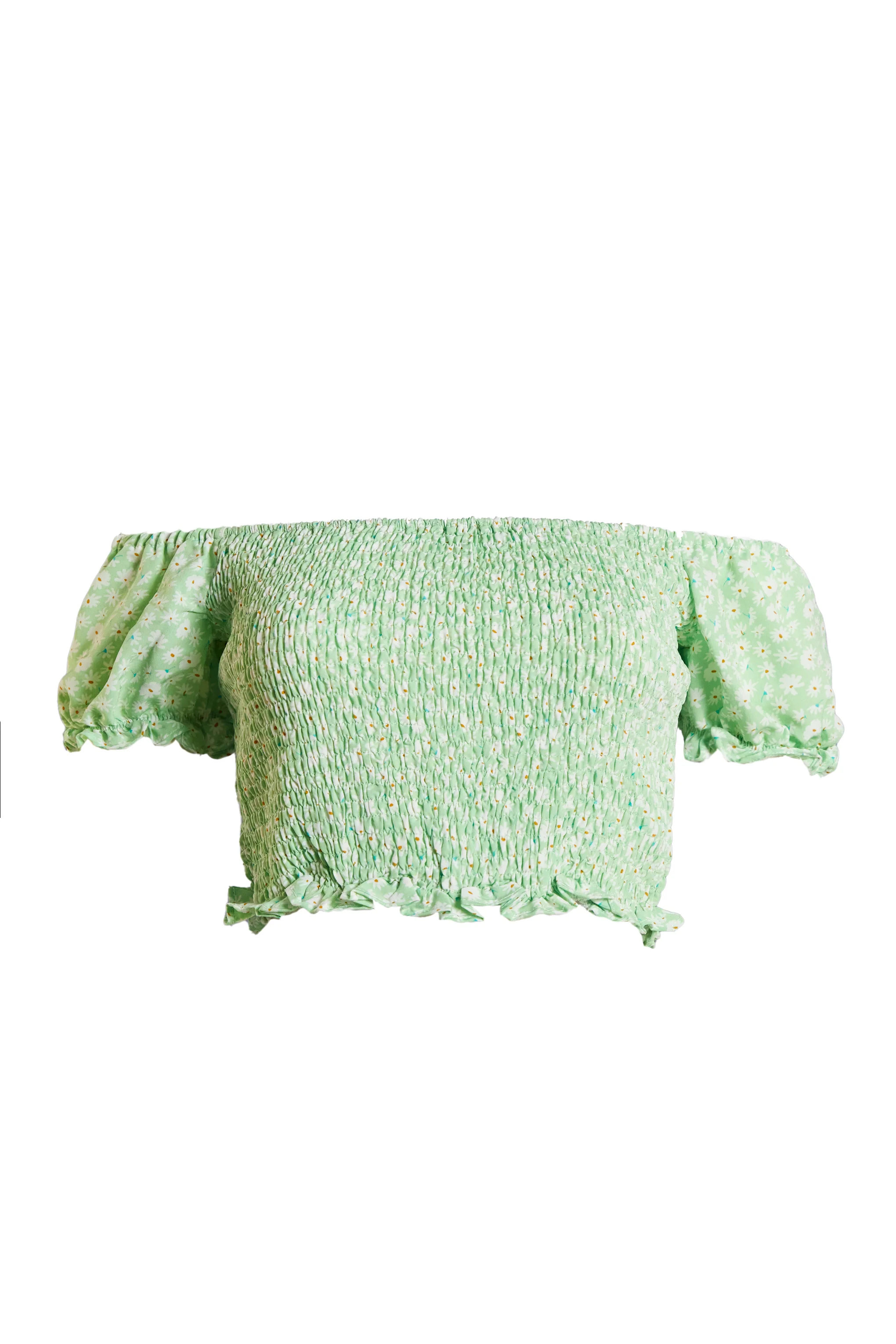 Glamorous Care Smocked Bardot Top with Puff Sleeves - Image 4