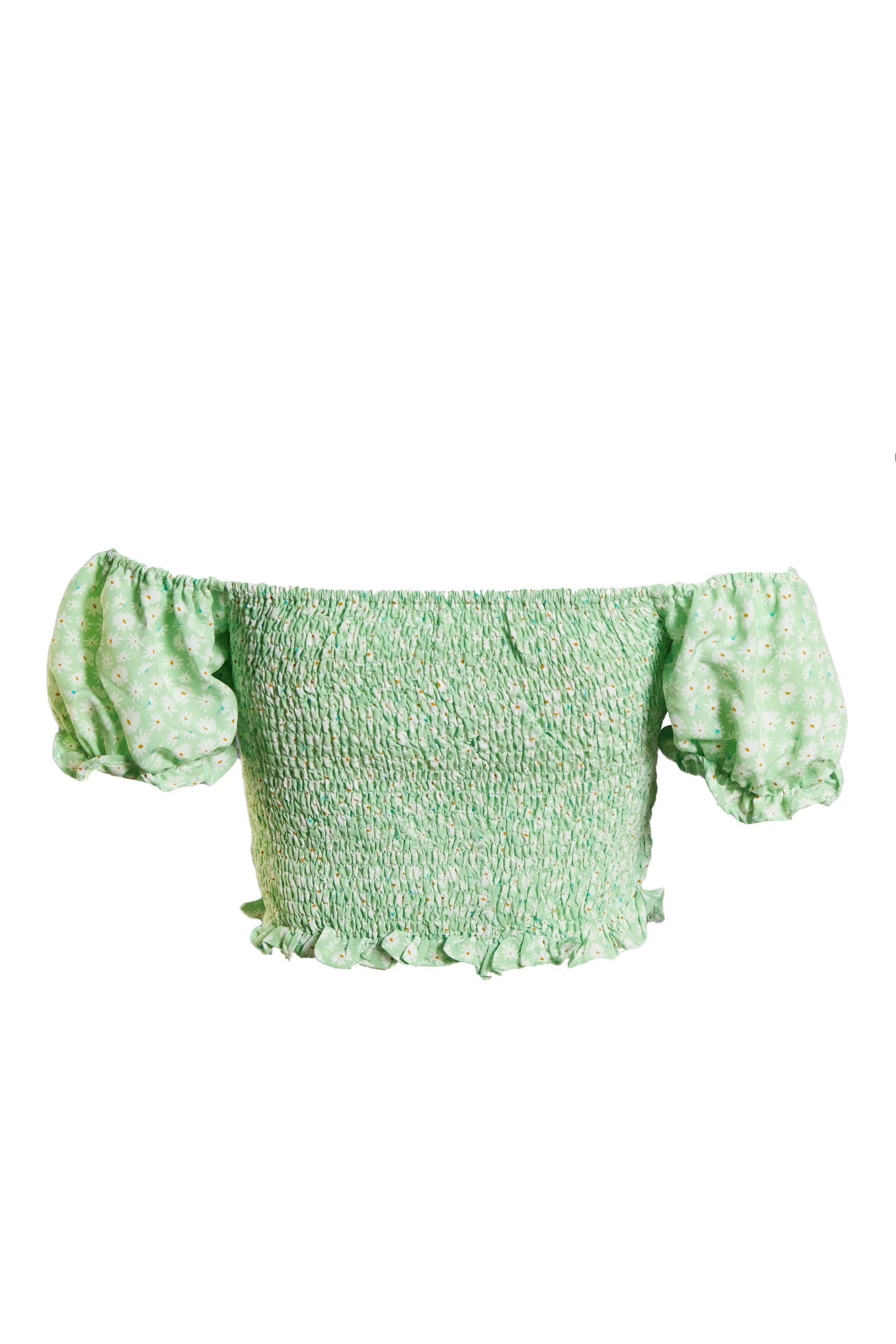 Glamorous Care Smocked Bardot Top with Puff Sleeves - Image 5